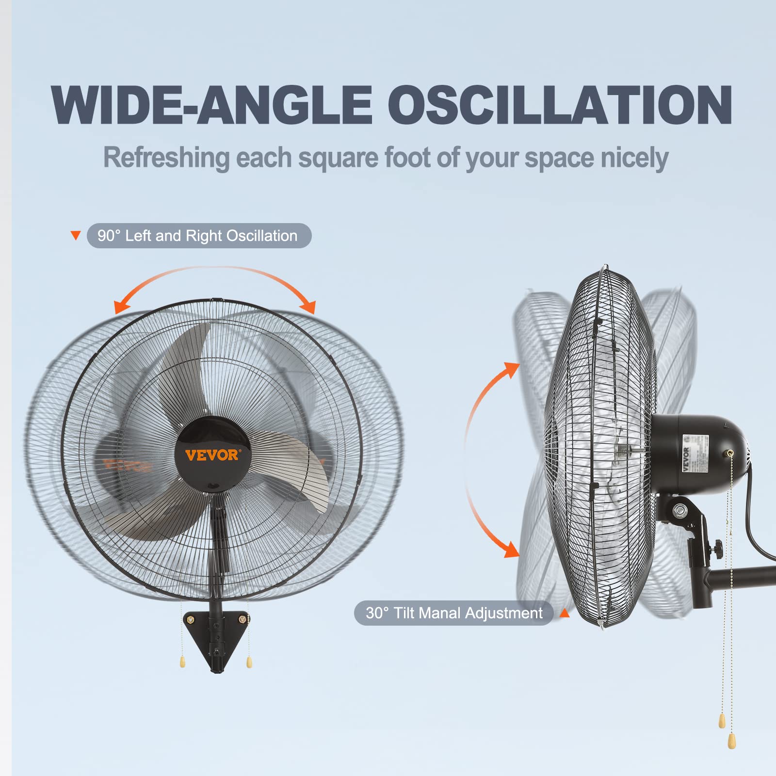 Foto 4 | Ventilador De Pared Vevor De 20 Pulgadas, Oscilante, 3 Velocidades, 4650 Cfm - Venta Internacional.
