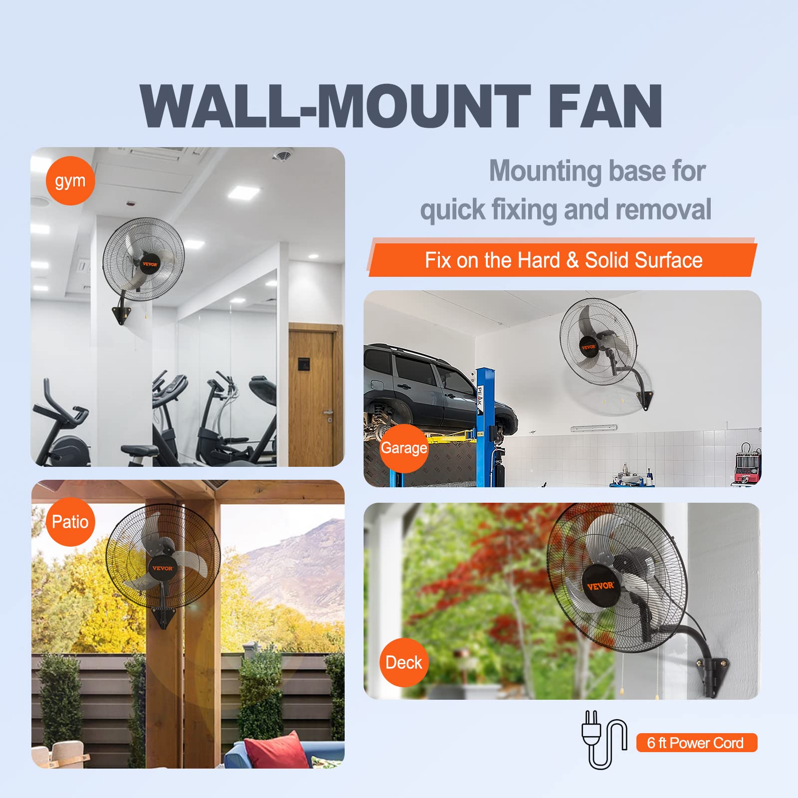 Foto 6 | Ventilador De Pared Vevor De 20 Pulgadas, Oscilante, 3 Velocidades, 4650 Cfm - Venta Internacional.