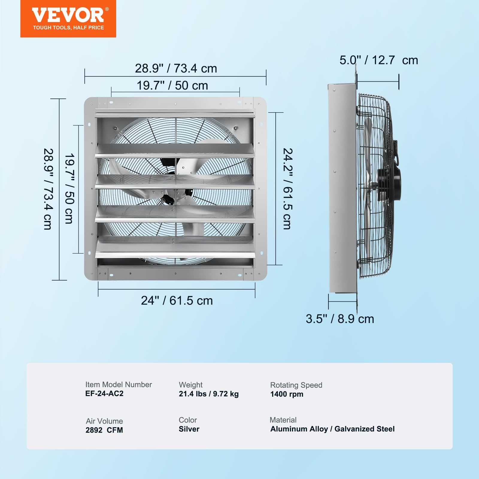 Foto 8 pulgar | Ventilador De Escape Vevor De 60 Cm Montado En La Pared, 3320 Cfm, Para Garajes - Venta Internacional.