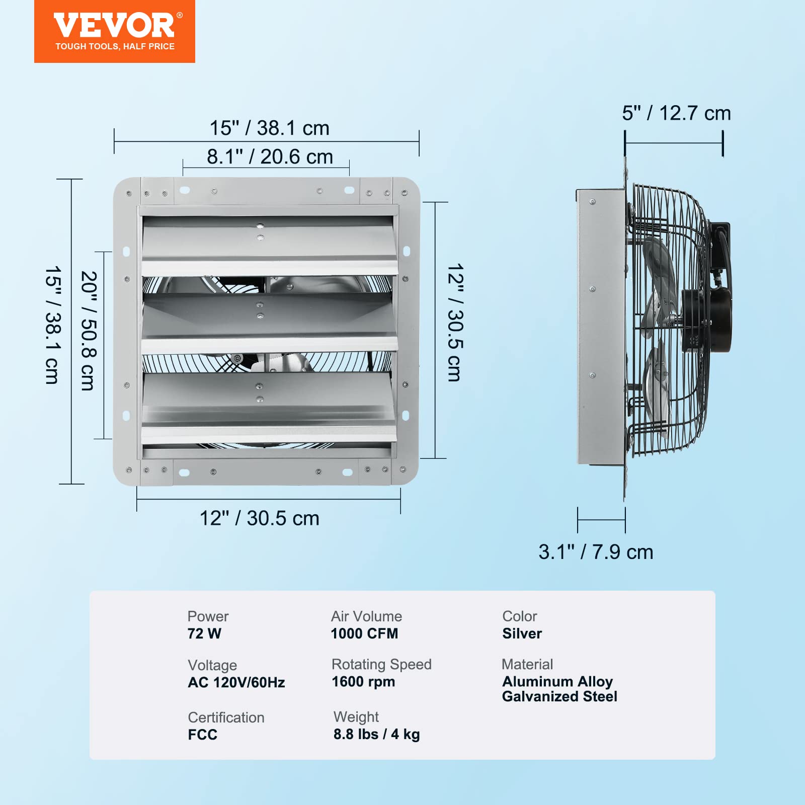 Foto 8 pulgar | Ventilador De Escape Vevor, 30 Cm, Alta Velocidad, 1000 M³/h, Soporte De Pared - Venta Internacional.