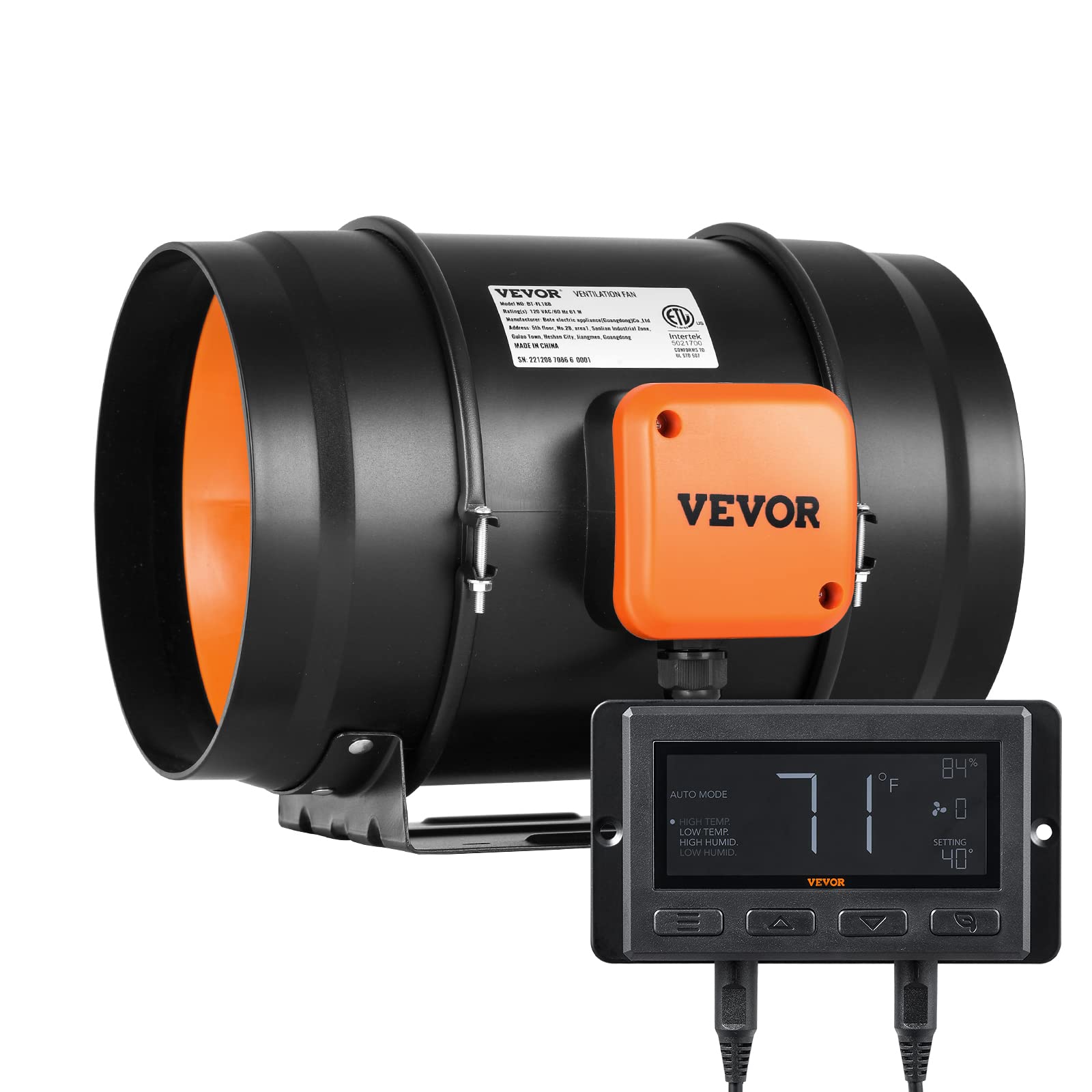 Ventilador De Conducto En Línea Vevor De 8 Pulgadas Y 807 Cfm Con Control De Temperatura Y Humedad - Venta Internacion