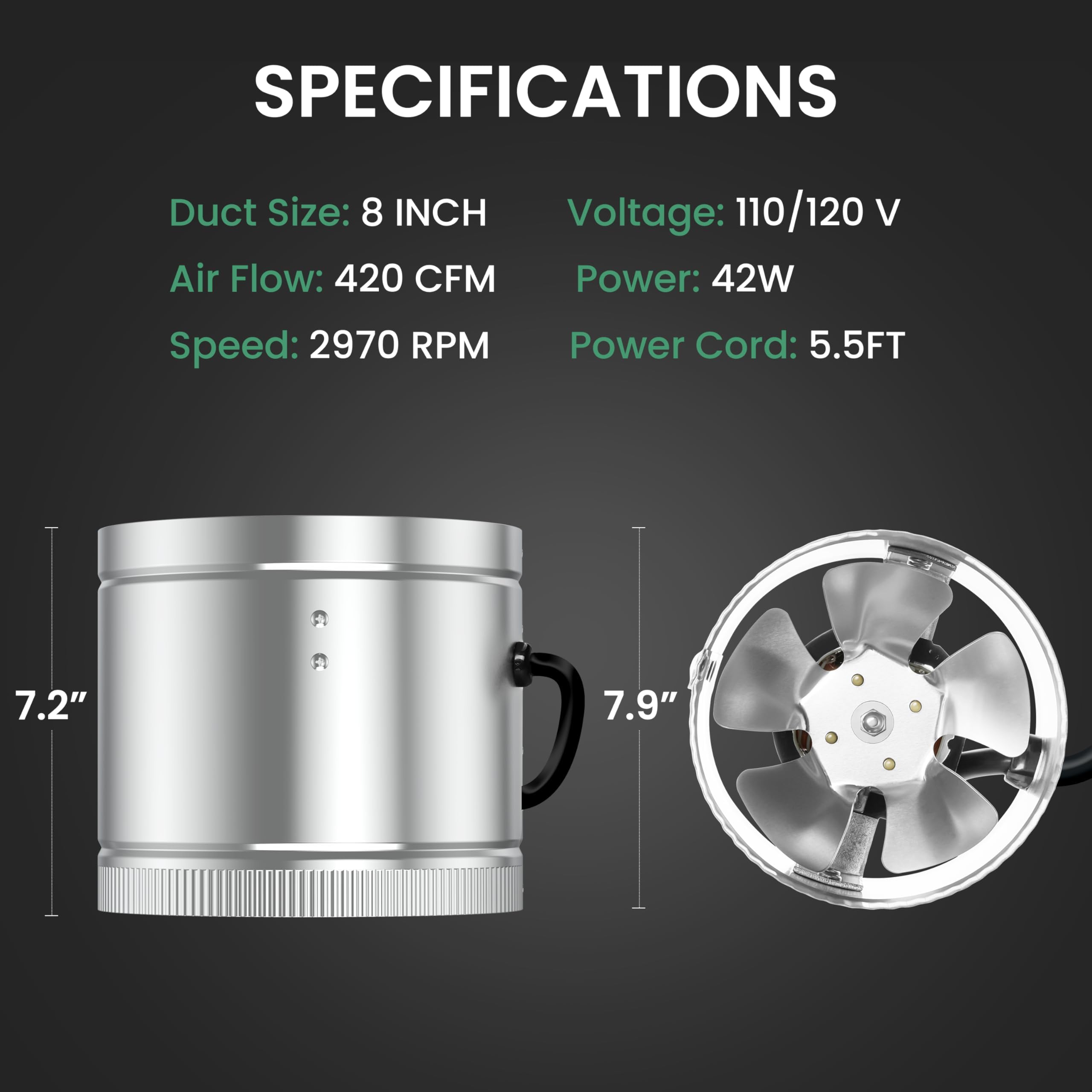 Foto 5 | Ventilador De Conducto Integrado Ipower De 8 Pulgadas Y 420 Cfm Con Bajo Nivel De Ruido, Color Plate - Venta Internac