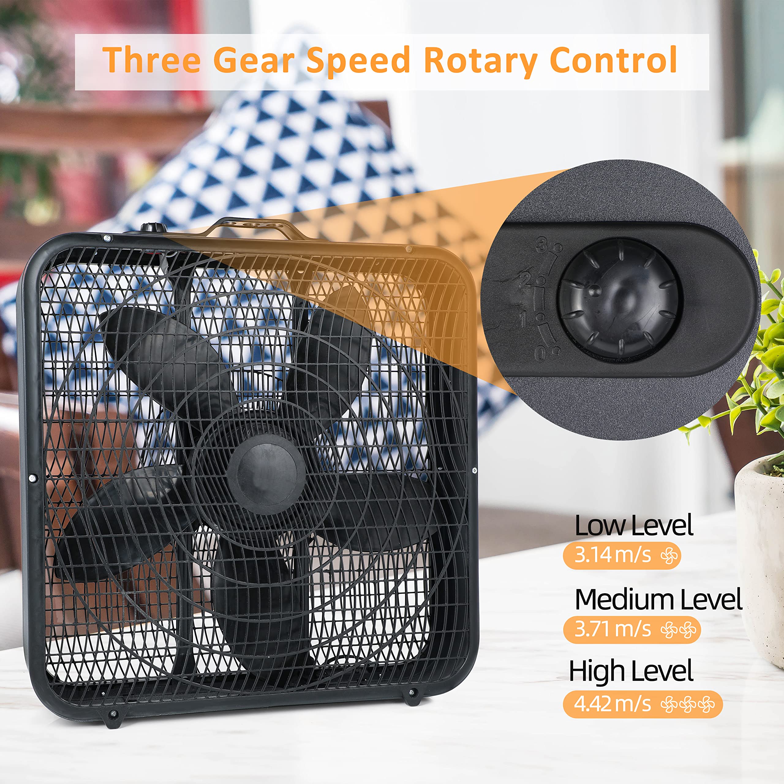 Foto 2 | Ventilador De Mesa Box Fan Simple Deluxe De 20 Pulgadas Y 3 Velocidades, Negro - Venta Internacional.