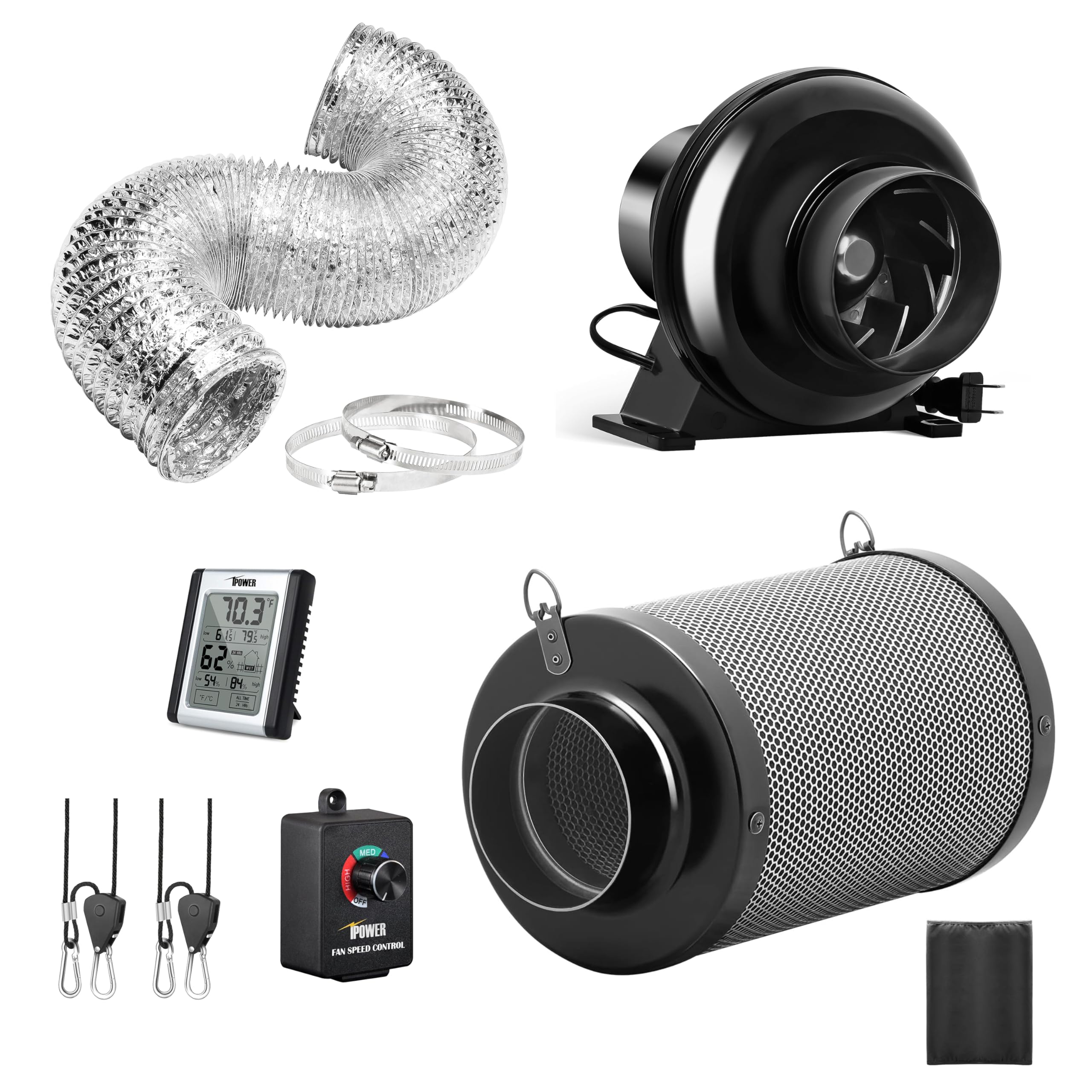 Ventilador En Línea Ipower De 4 Pulgadas Y 195 Cfm Con Controlador De Velocidad Y Filtro - Venta Internacional.