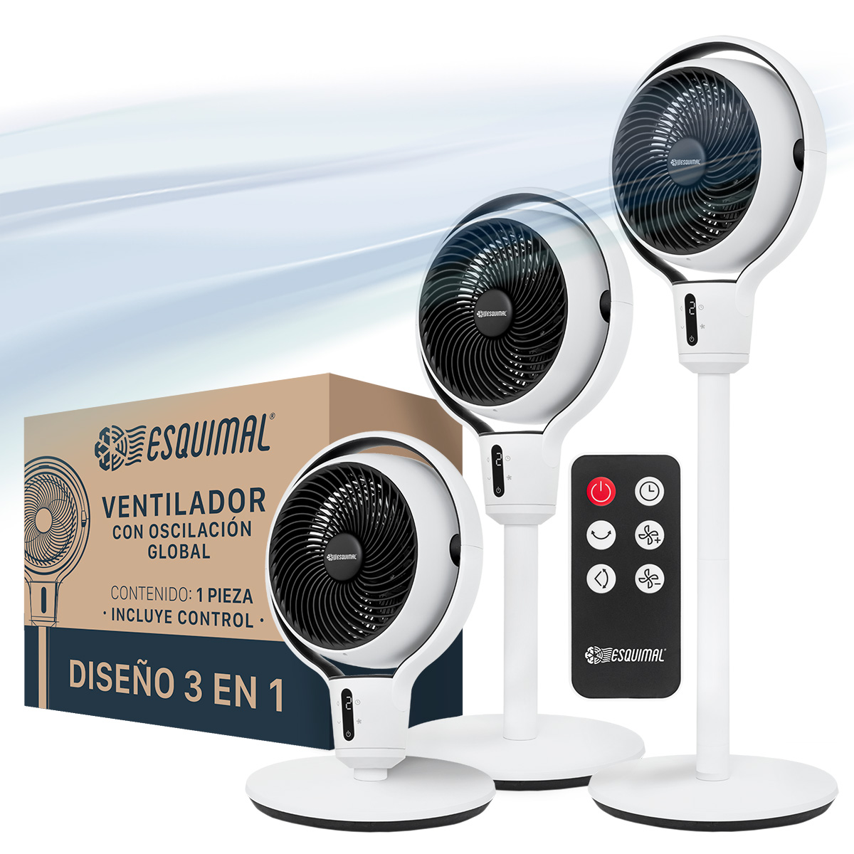 Ventilador De Pedestal Giratorio Esquimal Altura 3 En 1 Ajustable Con 9 Velocidades
