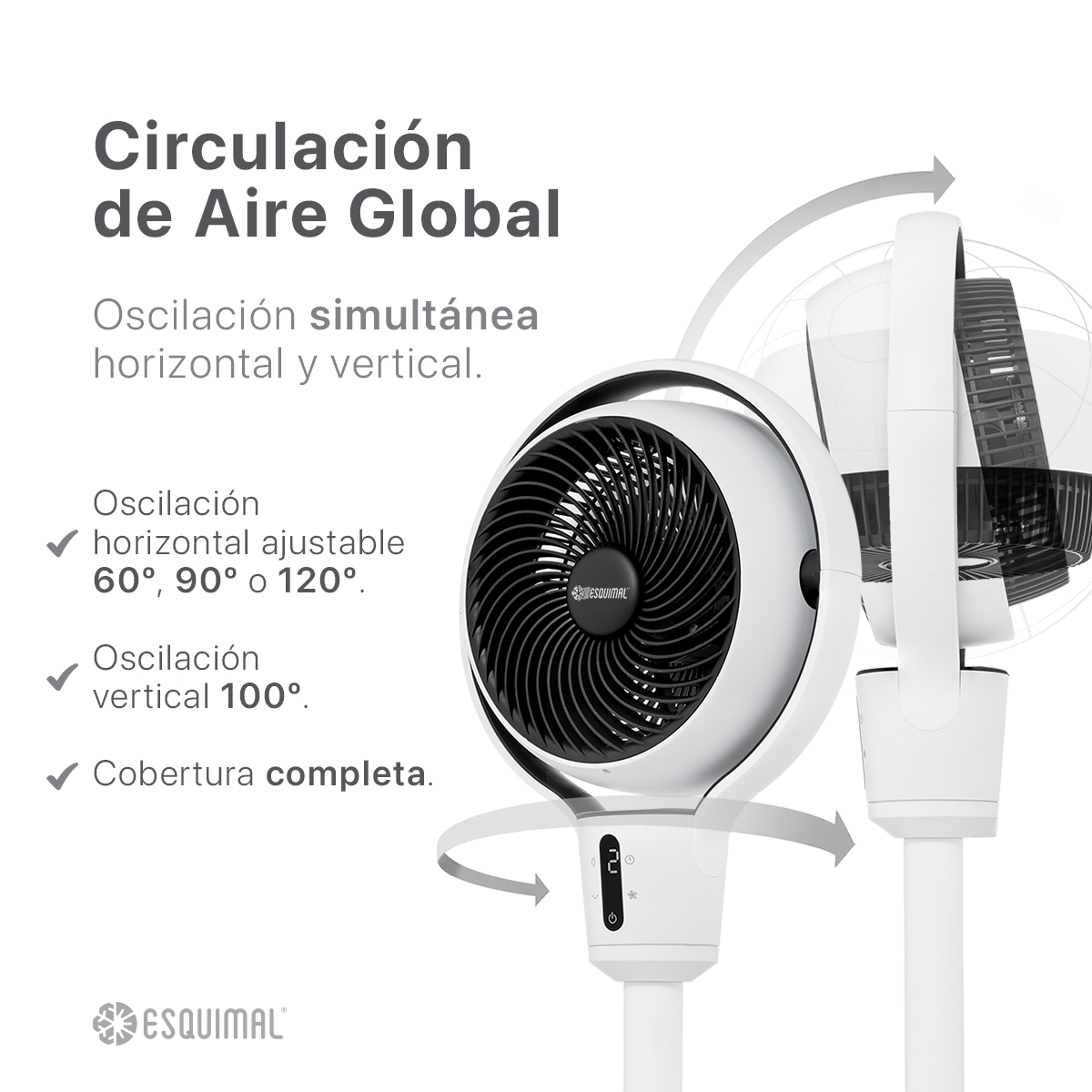 Foto 3 pulgar | Ventilador De Pedestal Giratorio Esquimal Altura 3 En 1 Ajustable Con 9 Velocidades