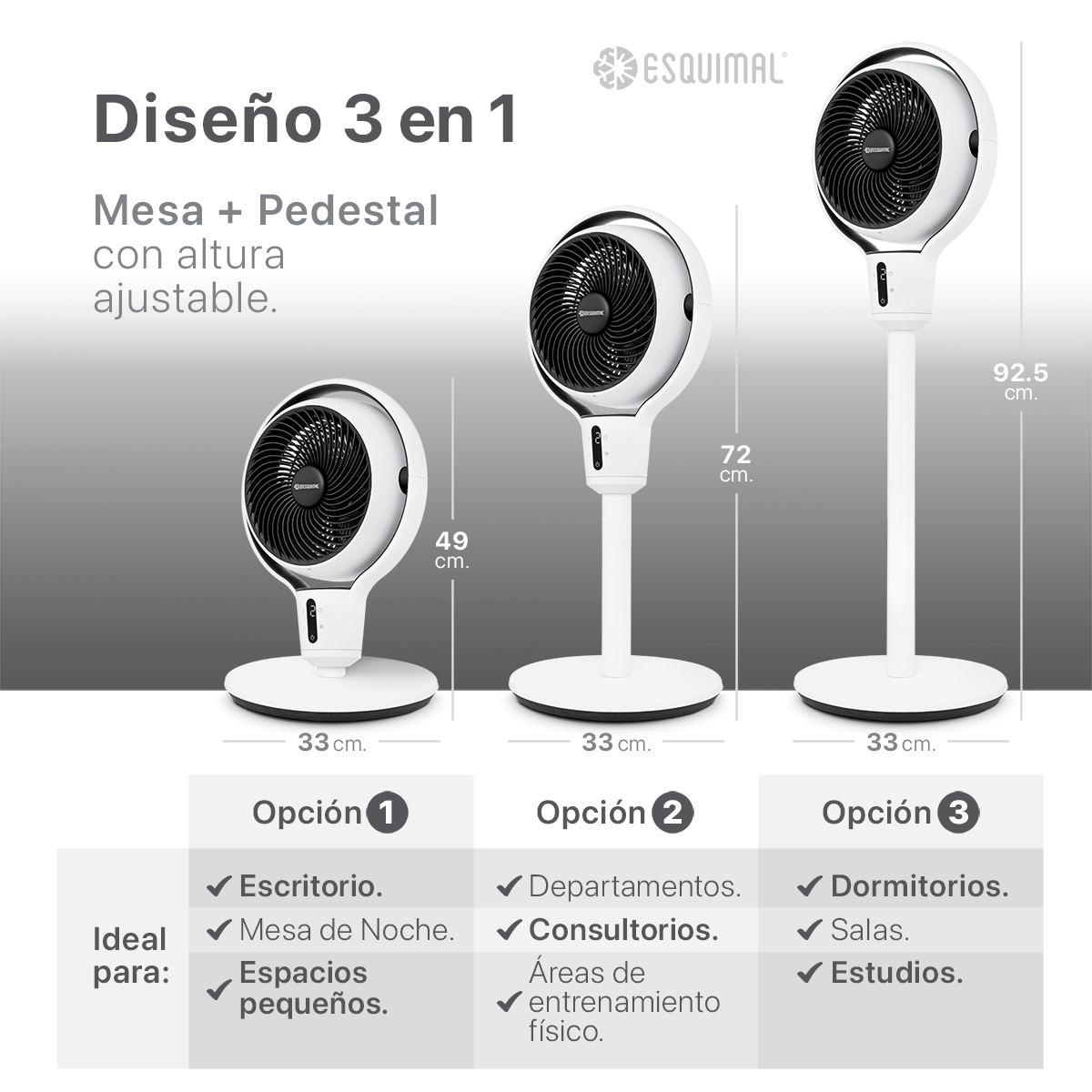 Foto 5 pulgar | Ventilador De Pedestal Giratorio Esquimal Altura 3 En 1 Ajustable Con 9 Velocidades