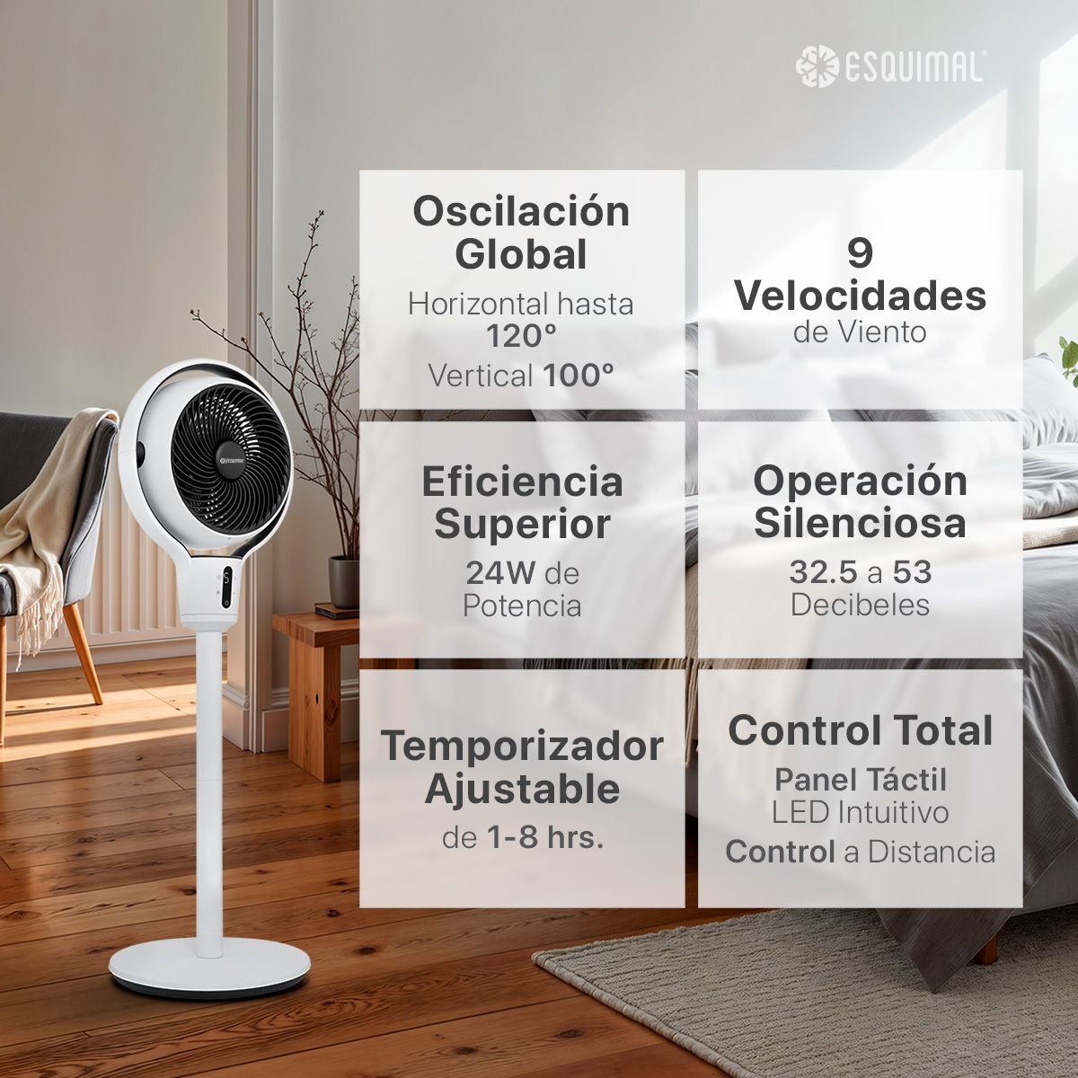 Foto 5 | Ventilador De Pedestal Giratorio Esquimal Altura 3 En 1 Ajustable Con 9 Velocidades