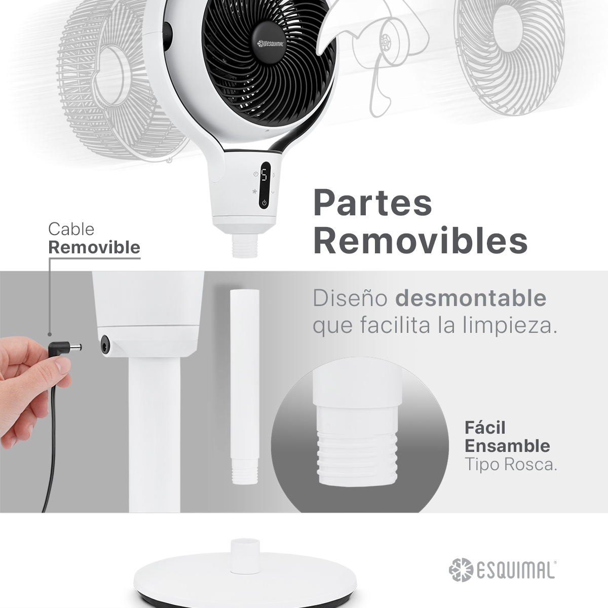 Foto 8 pulgar | Ventilador De Pedestal Giratorio Esquimal Altura 3 En 1 Ajustable Con 9 Velocidades