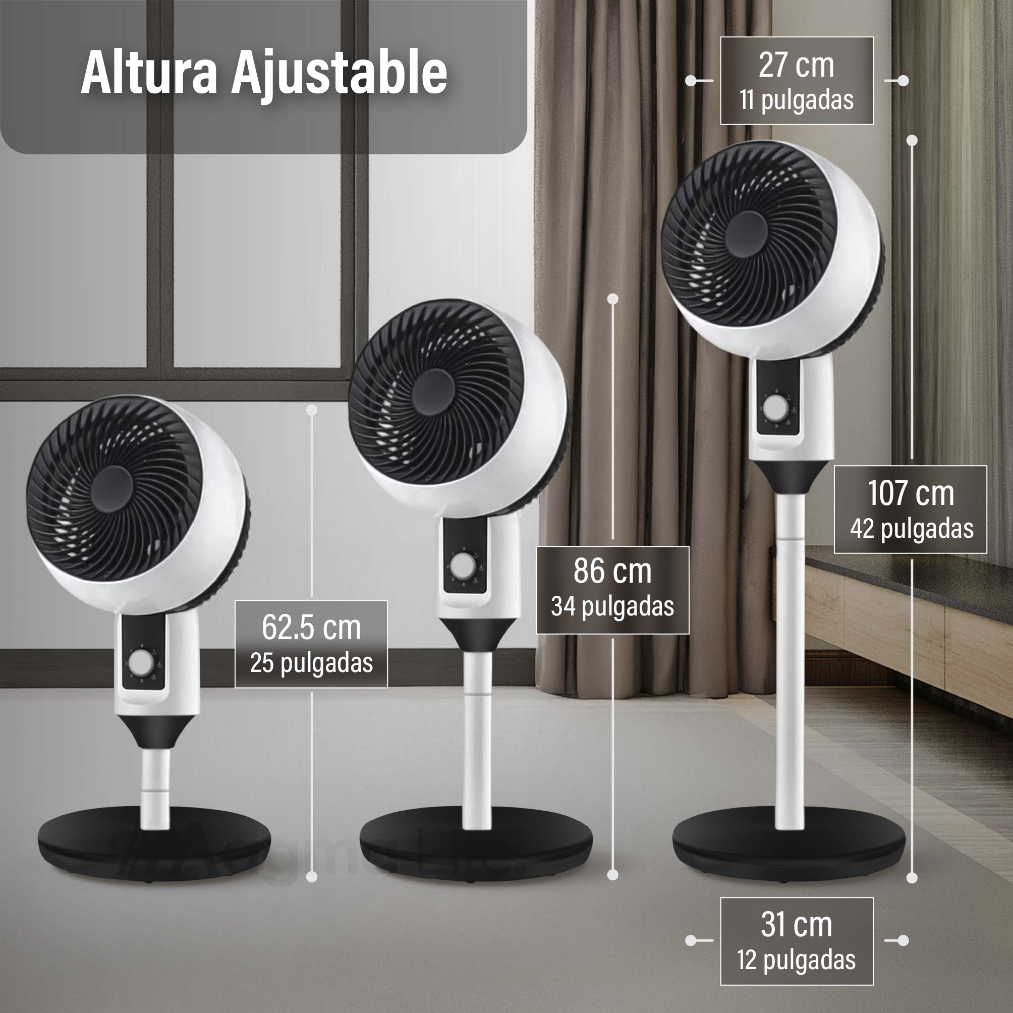 Foto 2 | Magma Life Ventilador De Pedestal 45w, 3 Velocidades, Altura Ajustable, Circulación De Aire Potente, Oscilación 50°