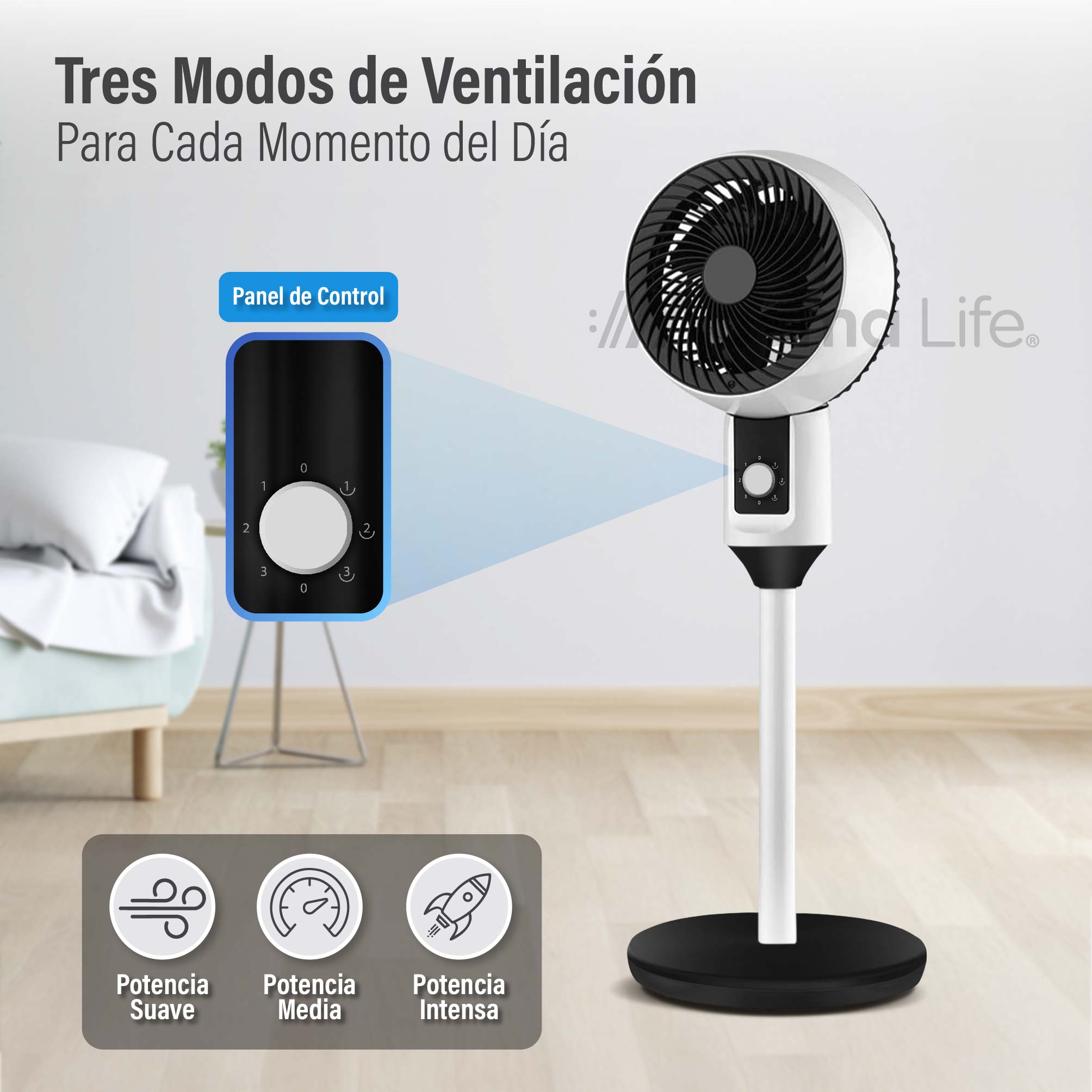 Foto 7 | Magma Life Ventilador De Pedestal 45w, 3 Velocidades, Altura Ajustable, Circulación De Aire Potente, Oscilación 50°