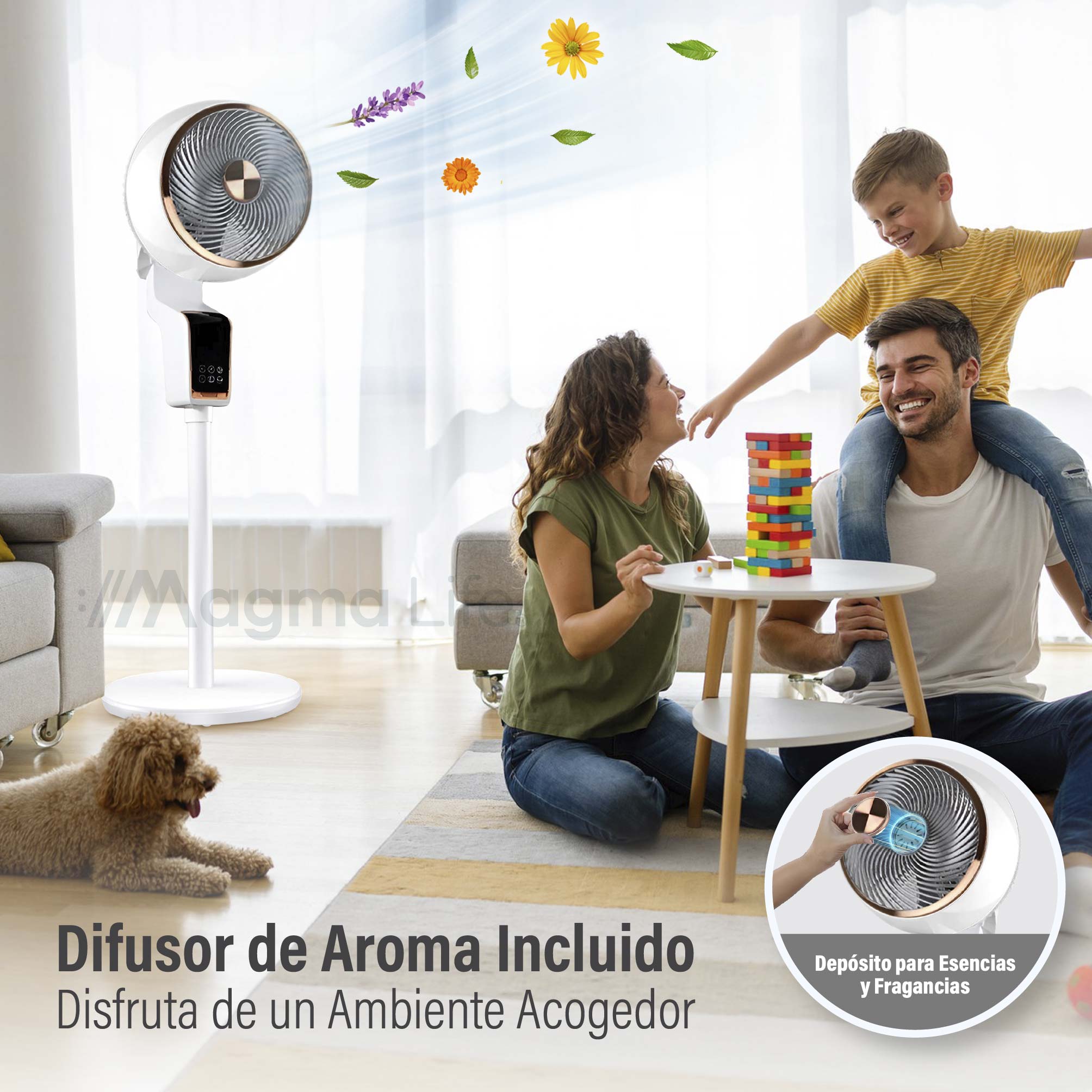 Foto 5 | Magma Life Ventilador De Pedestal 50w, Control Remoto, Pantalla Led, 3 Velocidades, Temporizador 12h, Difusor De