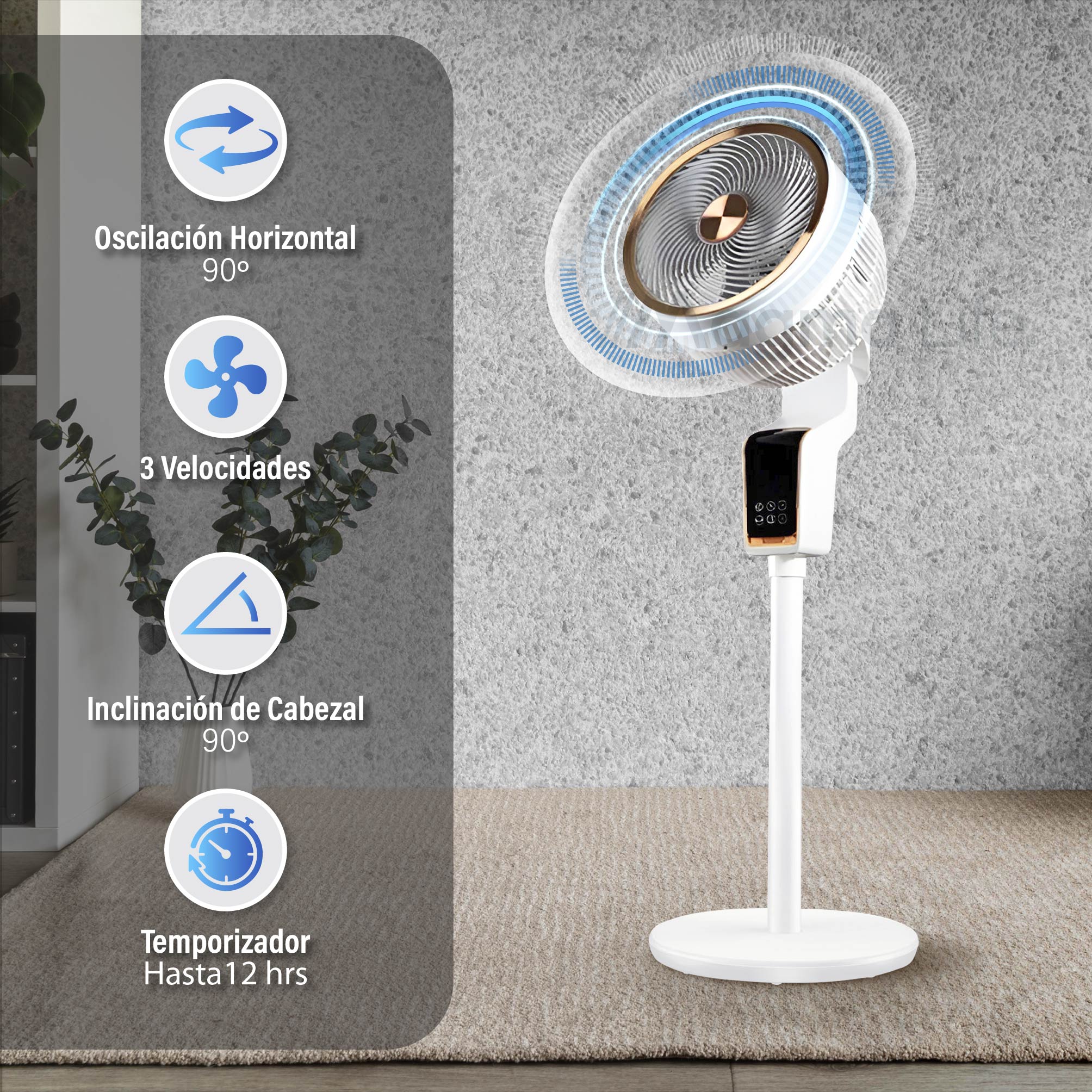 Foto 8 pulgar | Magma Life Ventilador De Pedestal 50w, Control Remoto, Pantalla Led, 3 Velocidades, Temporizador 12h, Difusor De