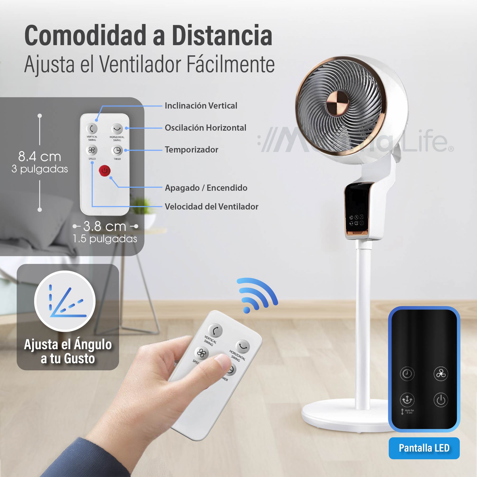 Foto 8 | Magma Life Ventilador De Pedestal 50w, Control Remoto, Pantalla Led, 3 Velocidades, Temporizador 12h, Difusor De
