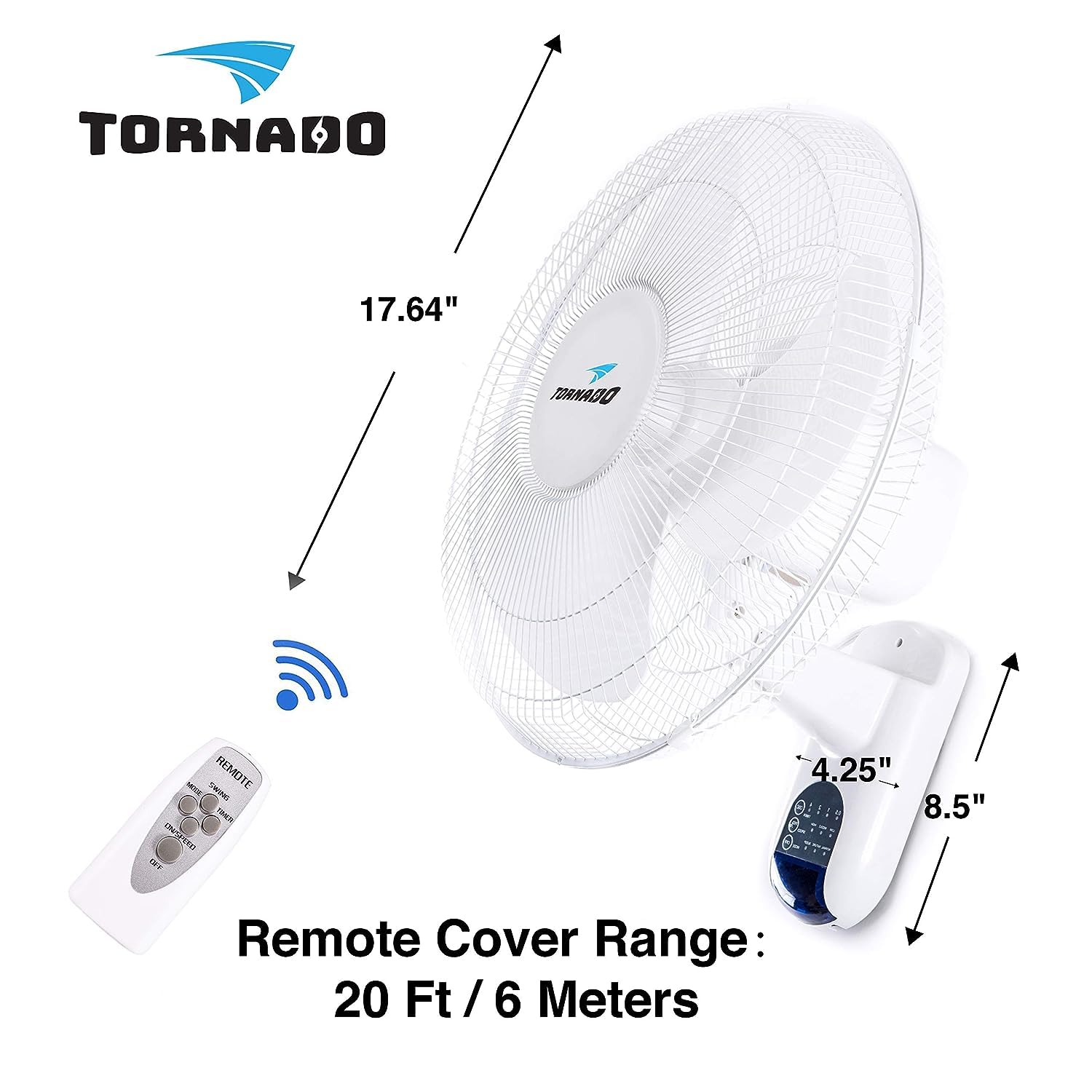 Foto 3 pulgar | Ventilador De Pared Tornado Oscilante De 16 Pulgadas Con Control Remoto - Venta Internacional.
