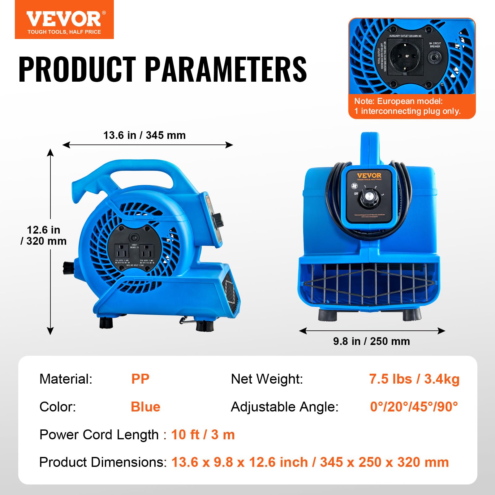 Foto 8 pulgar | Soplador De Suelo Vevor 1360 Rpm 600 M³/h, Generador De Aire Para Secado - Venta Internacional.