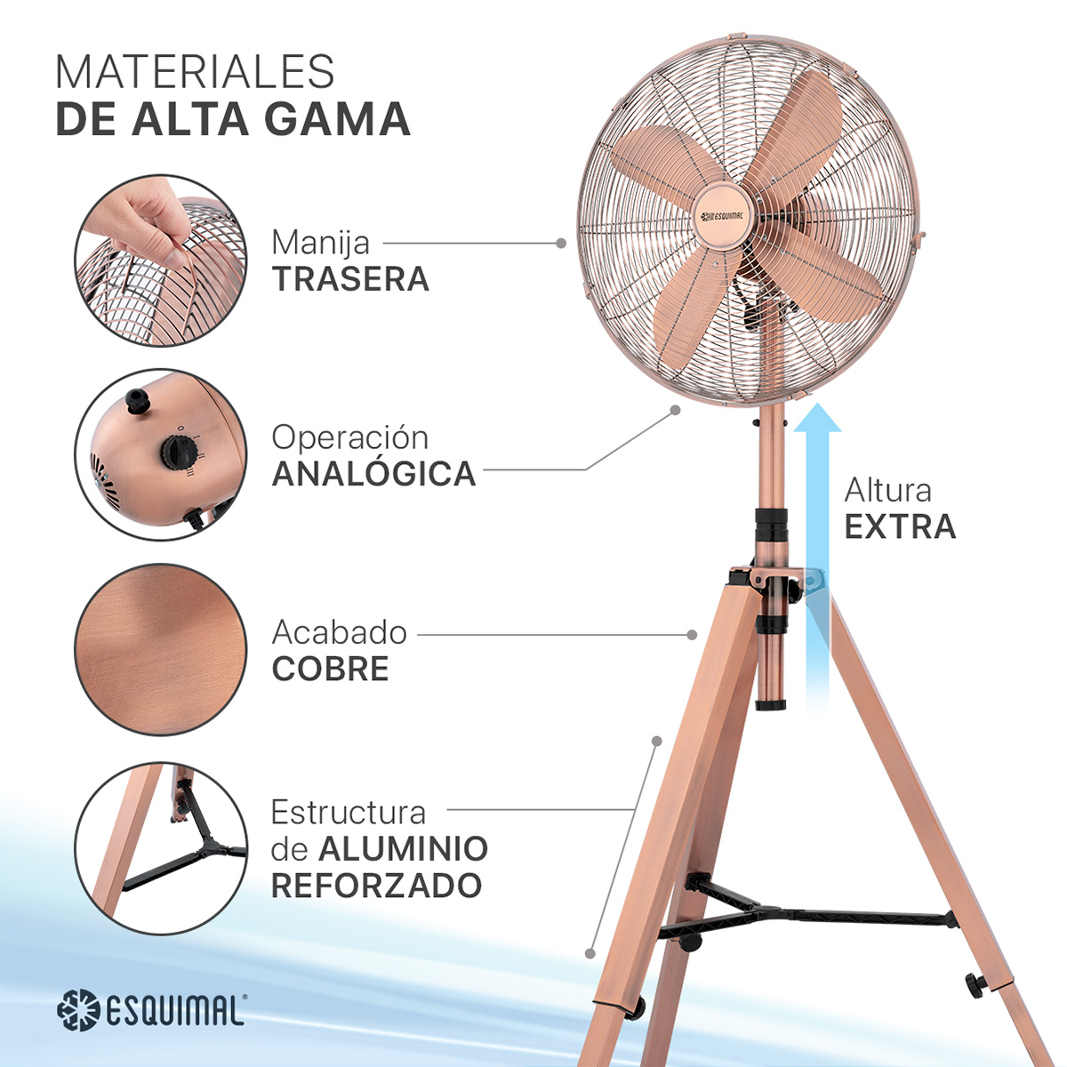Foto 5 pulgar | Ventilador Con Tripié Esquimal, Aspas De Aluminio, Altura Ajustable, Oscilación 70°, 3 Velocidades