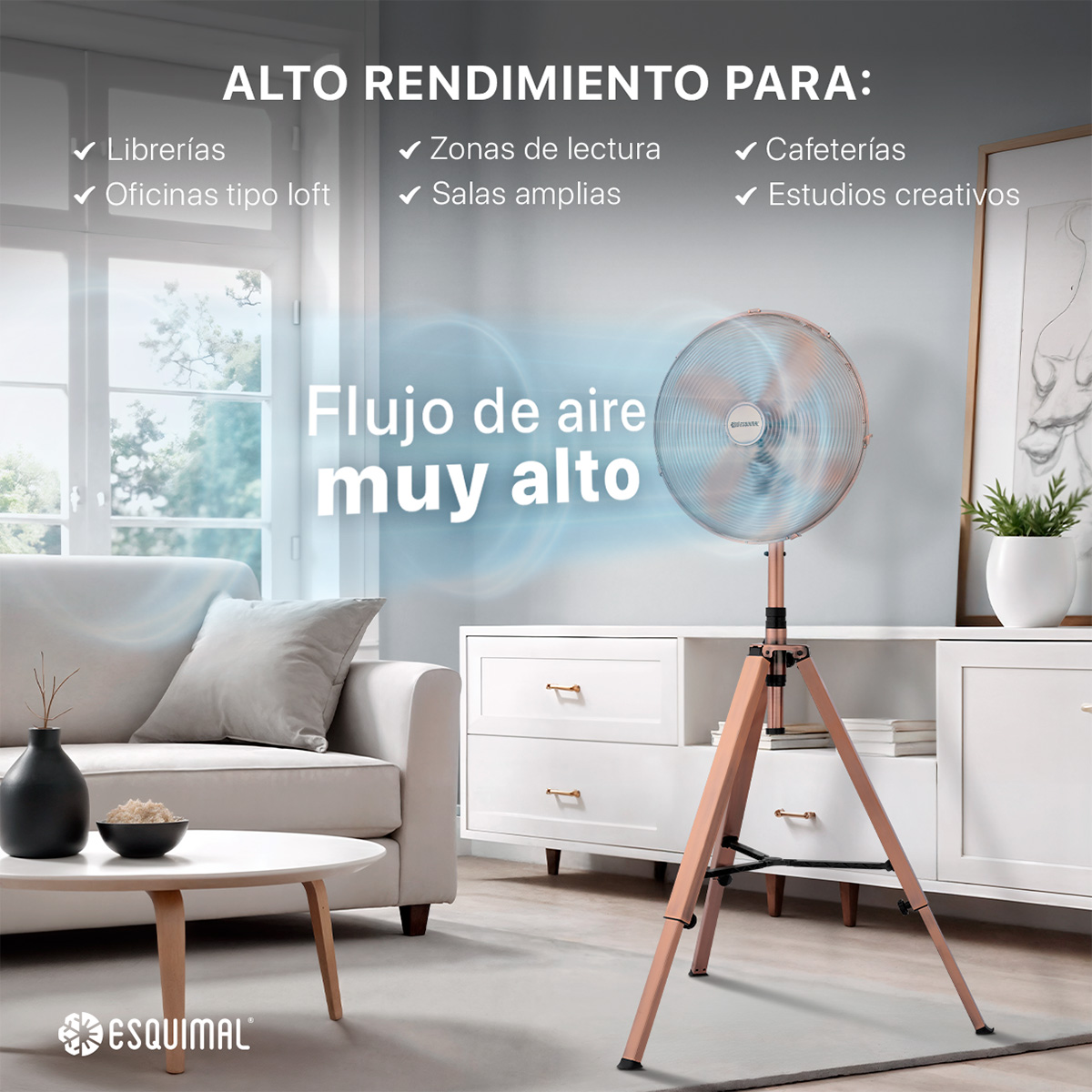 Foto 6 pulgar | Ventilador Con Tripié Esquimal, Aspas De Aluminio, Altura Ajustable, Oscilación 70°, 3 Velocidades