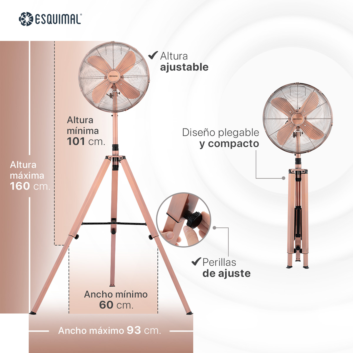 Foto 8 pulgar | Ventilador Con Tripié Esquimal, Aspas De Aluminio, Altura Ajustable, Oscilación 70°, 3 Velocidades
