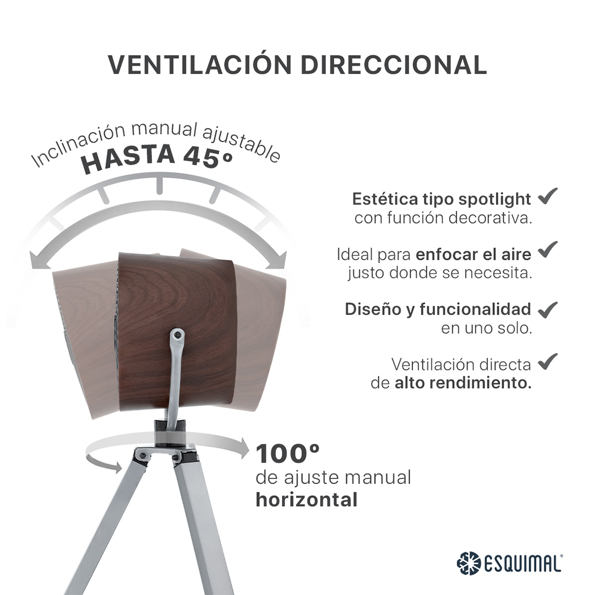 Foto 4 pulgar | Ventilador Con Tripié Tipo Reflector Esquimal. Estilo Retro Industrial, Acabado Tipo Madera, Altura Ajustable, 3 Vel.