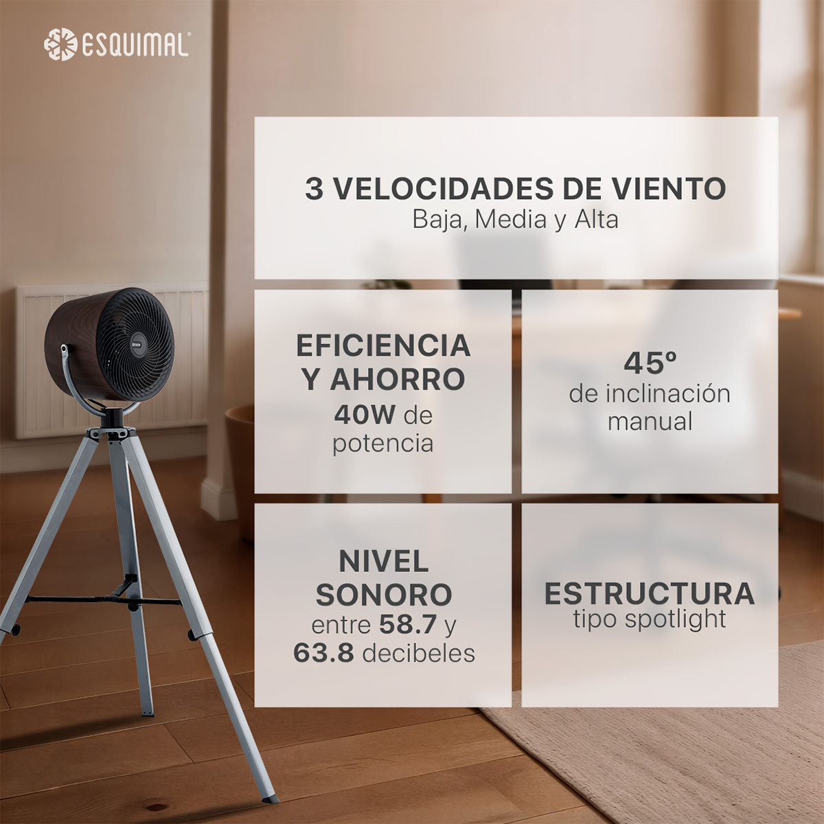 Foto 6 | Ventilador Con Tripié Tipo Reflector Esquimal. Estilo Retro Industrial, Acabado Tipo Madera, Altura Ajustable, 3 Vel.