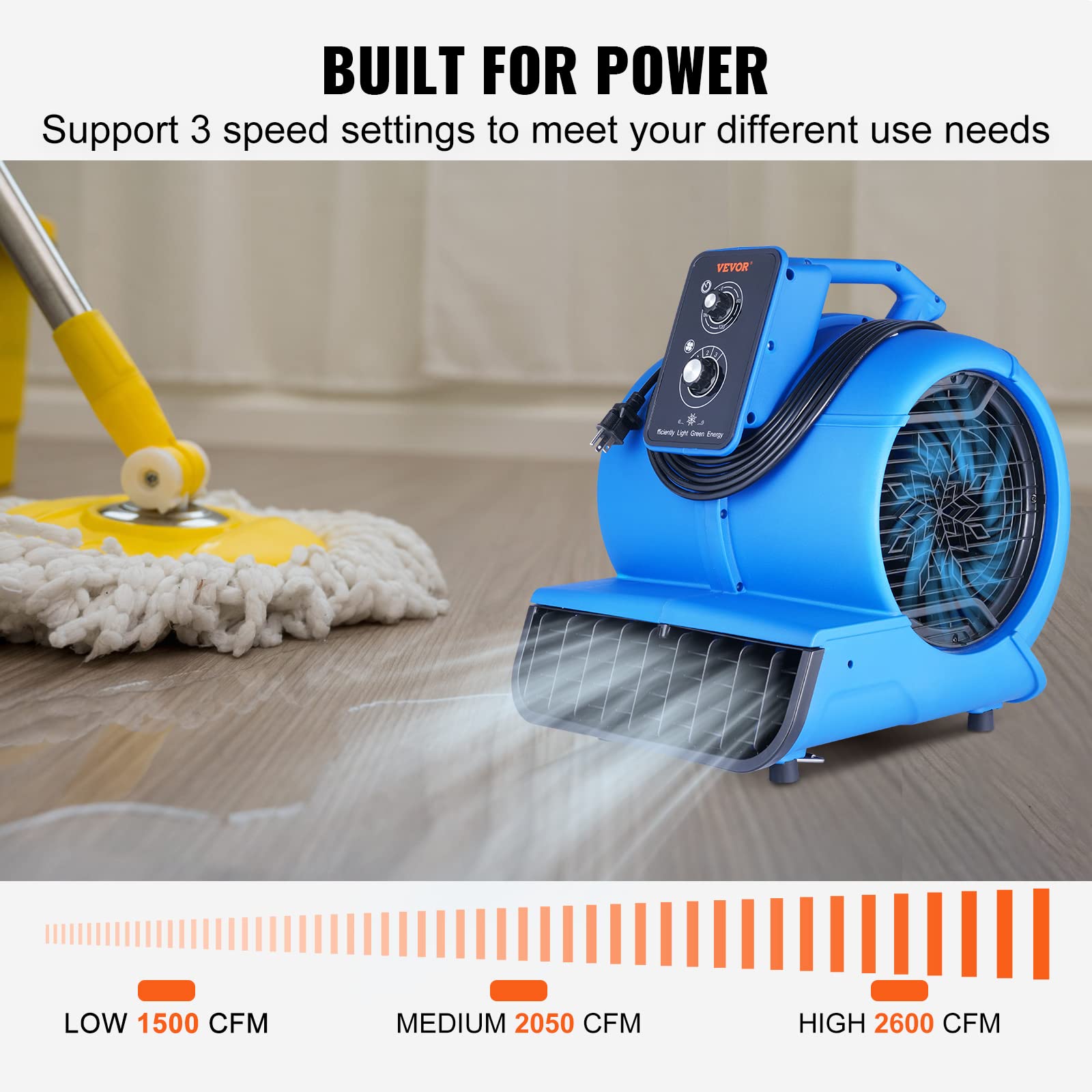Foto 4 pulgar | Secador De Alfombras Air Mover Vevor 1/2 Hp 2600 Cfm Con Función De Temporizador - Venta Internacional.