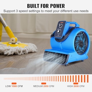 Foto 3 | Secador De Alfombras Air Mover Vevor 1/2 Hp 2600 Cfm Con Función De Temporizador - Venta Internacional.