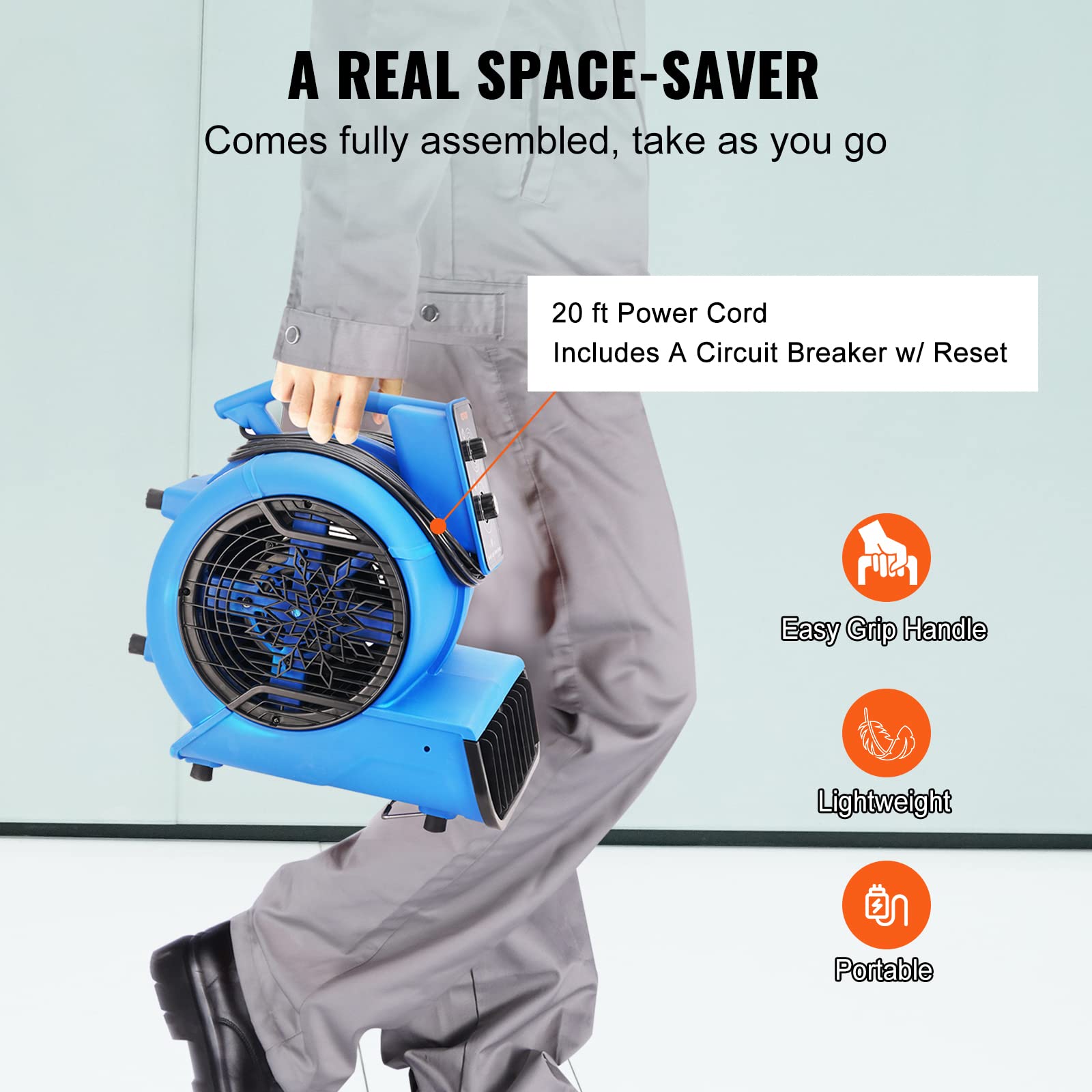 Foto 6 | Secador De Alfombras Air Mover Vevor 1/2 Hp 2600 Cfm Con Función De Temporizador - Venta Internacional.