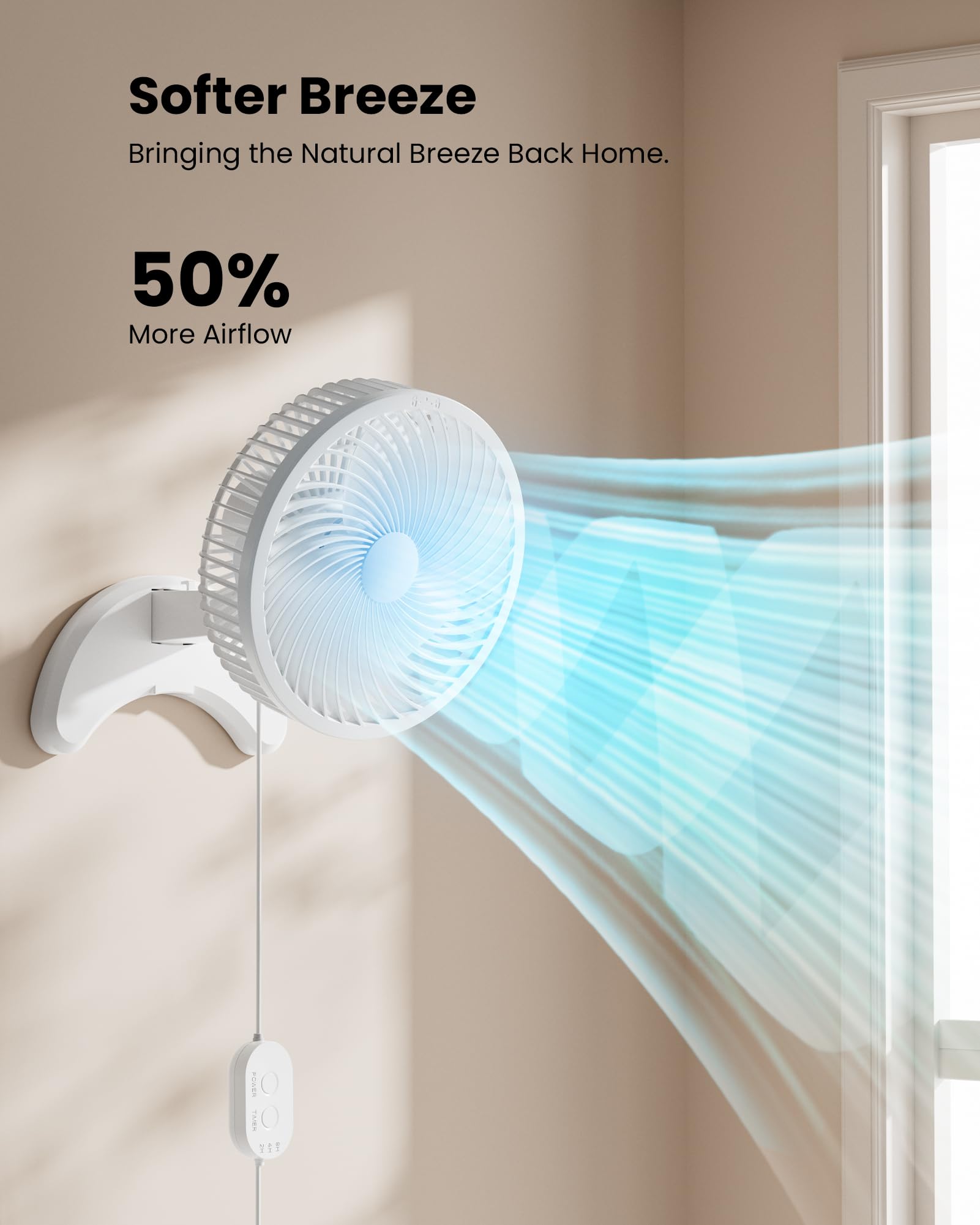 Foto 4 pulgar | Ventilador De Pared Koonie De 8 Pulgadas Con Temporizador De 3 Velocidades  Color Blanco - Venta Internacional.