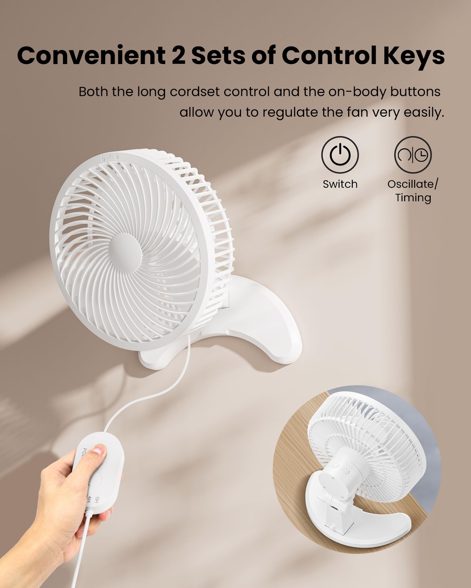 Foto 6 | Ventilador De Pared Koonie De 8 Pulgadas Con Temporizador De 3 Velocidades  Color Blanco - Venta Internacional.