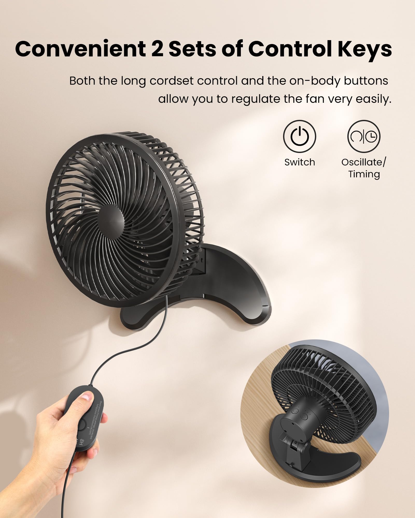 Foto 7 pulgar | Ventilador De Pared Koonie De 20 Cm Con Temporizador Y Mando A Distancia - Venta Internacional.
