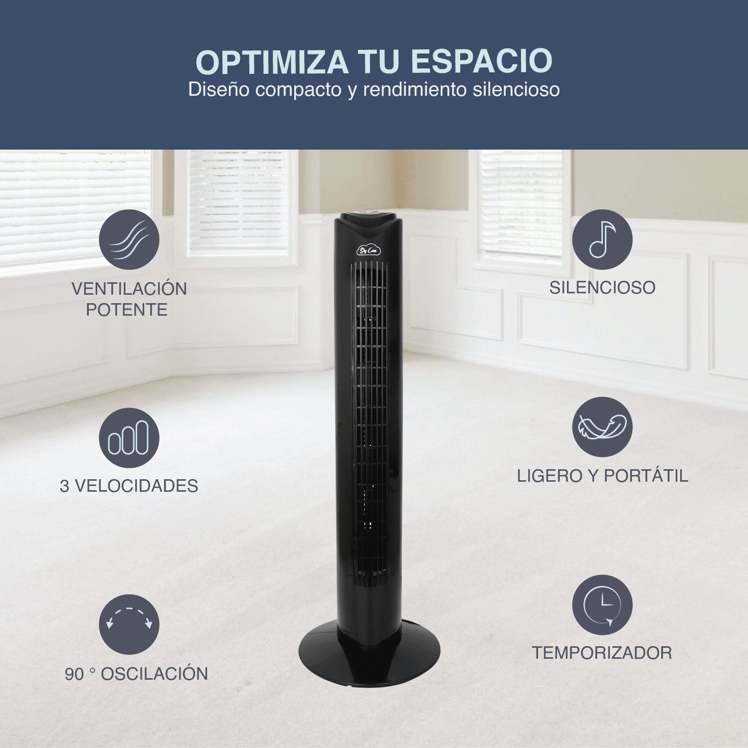 Foto 3 pulgar | Ventilador de Torre Sky Care ADT01-33 Giratorio con Control Remoto