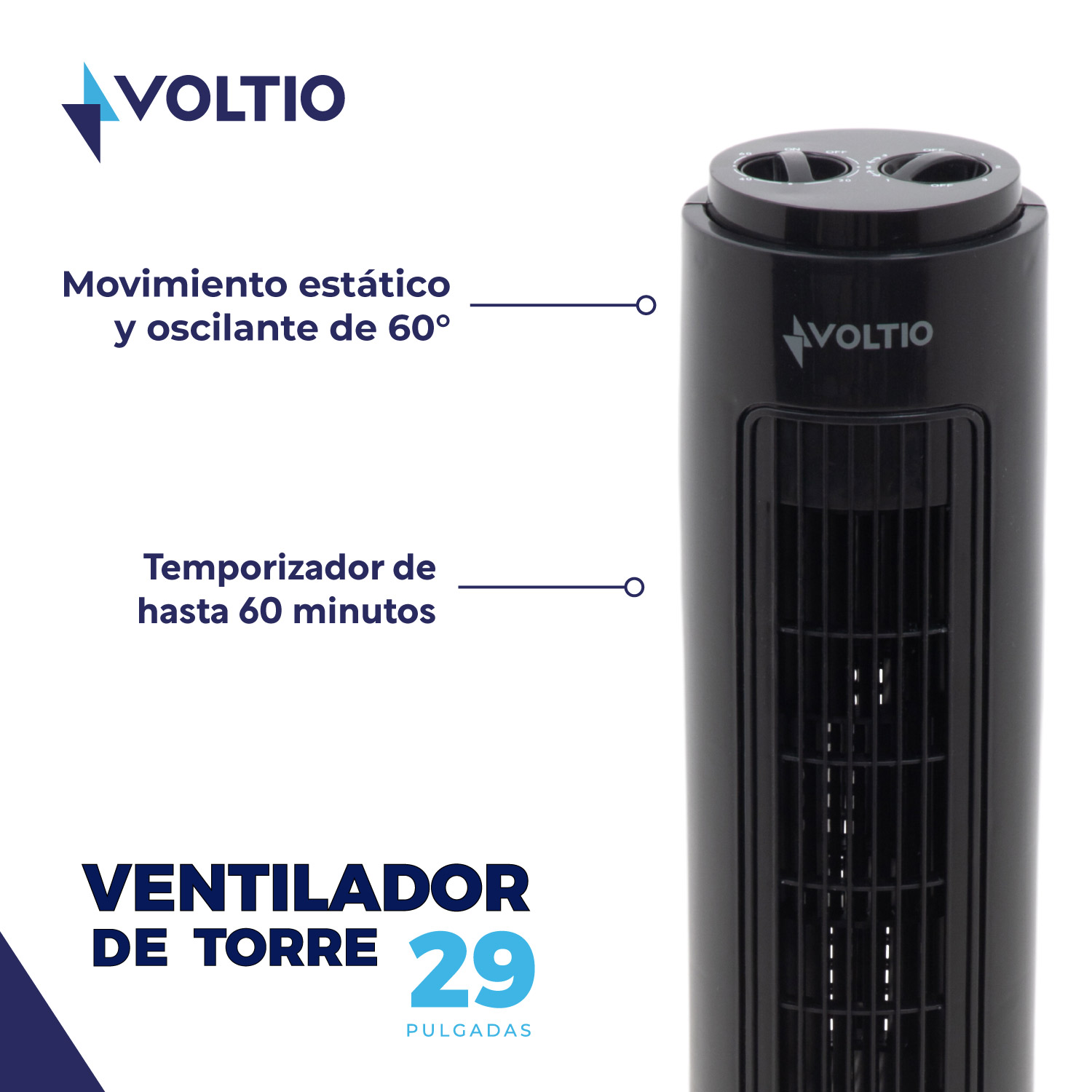 Foto 3 pulgar | Ventilador de Torre Voltio 29" Silencioso Giratorio