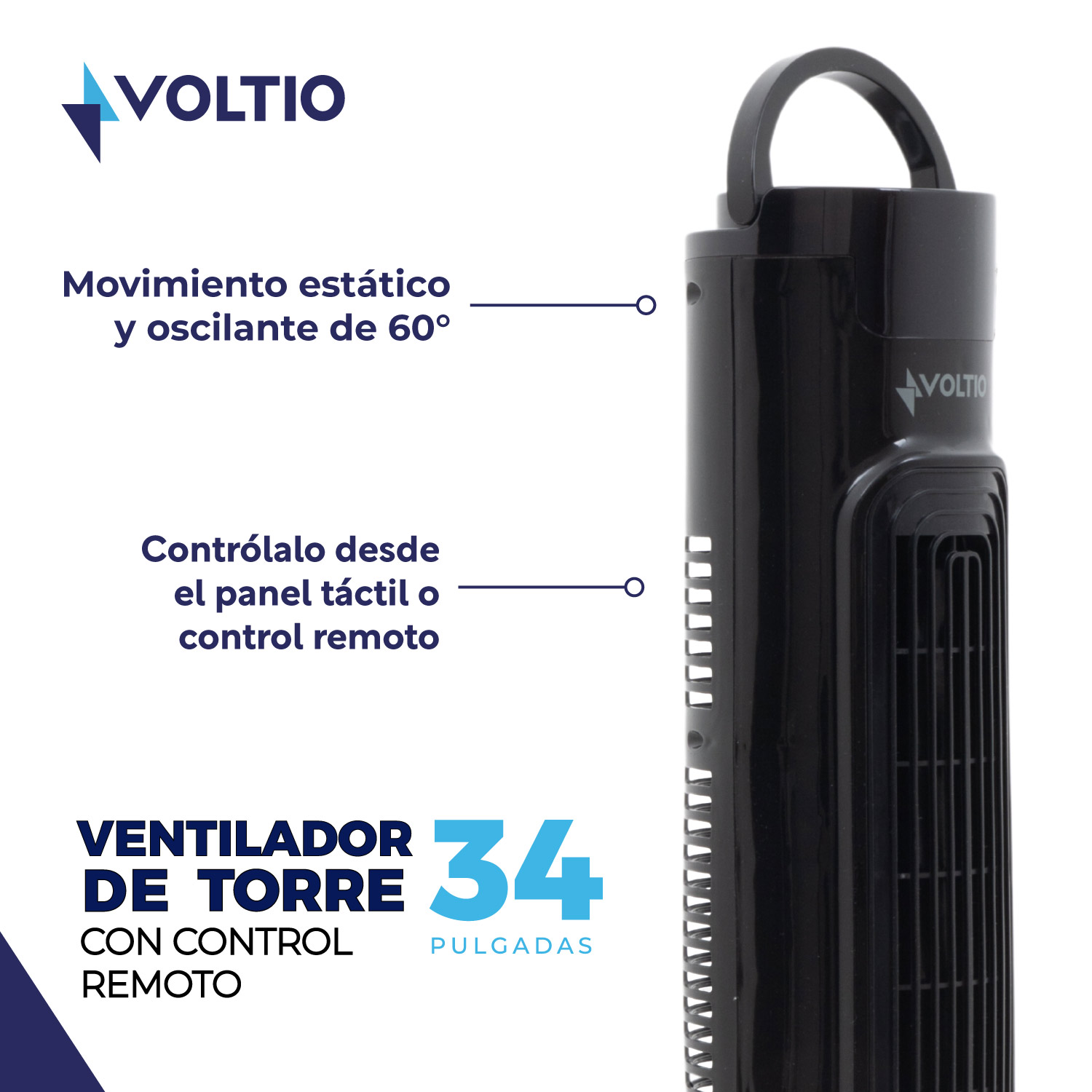 Foto 3 pulgar | Ventilador de Torre 34 Pulgadas Voltio con Control Remoto