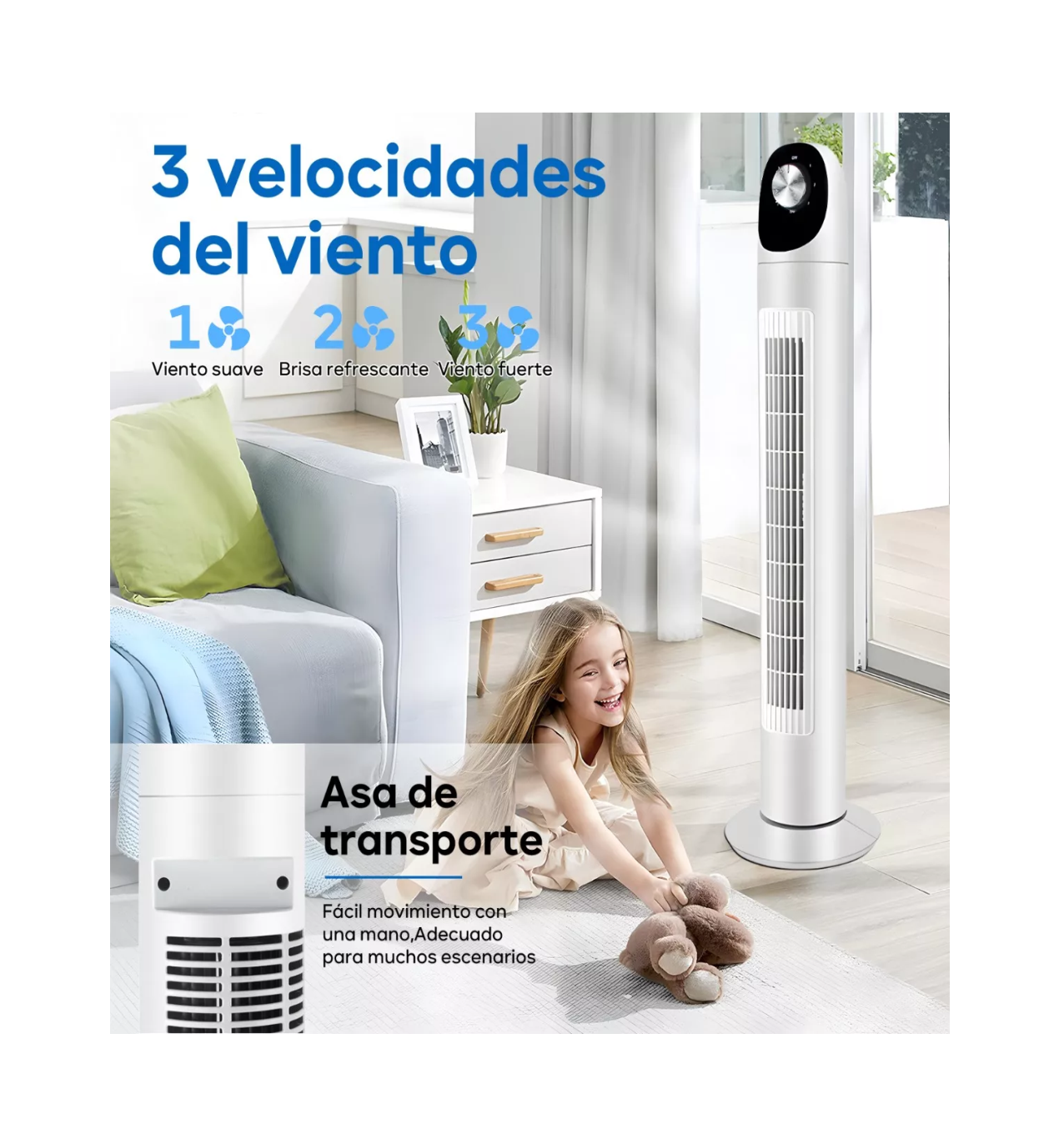 Foto 4 pulgar | Ventilador de Torre Silencioso 3 Velocidades Blanco