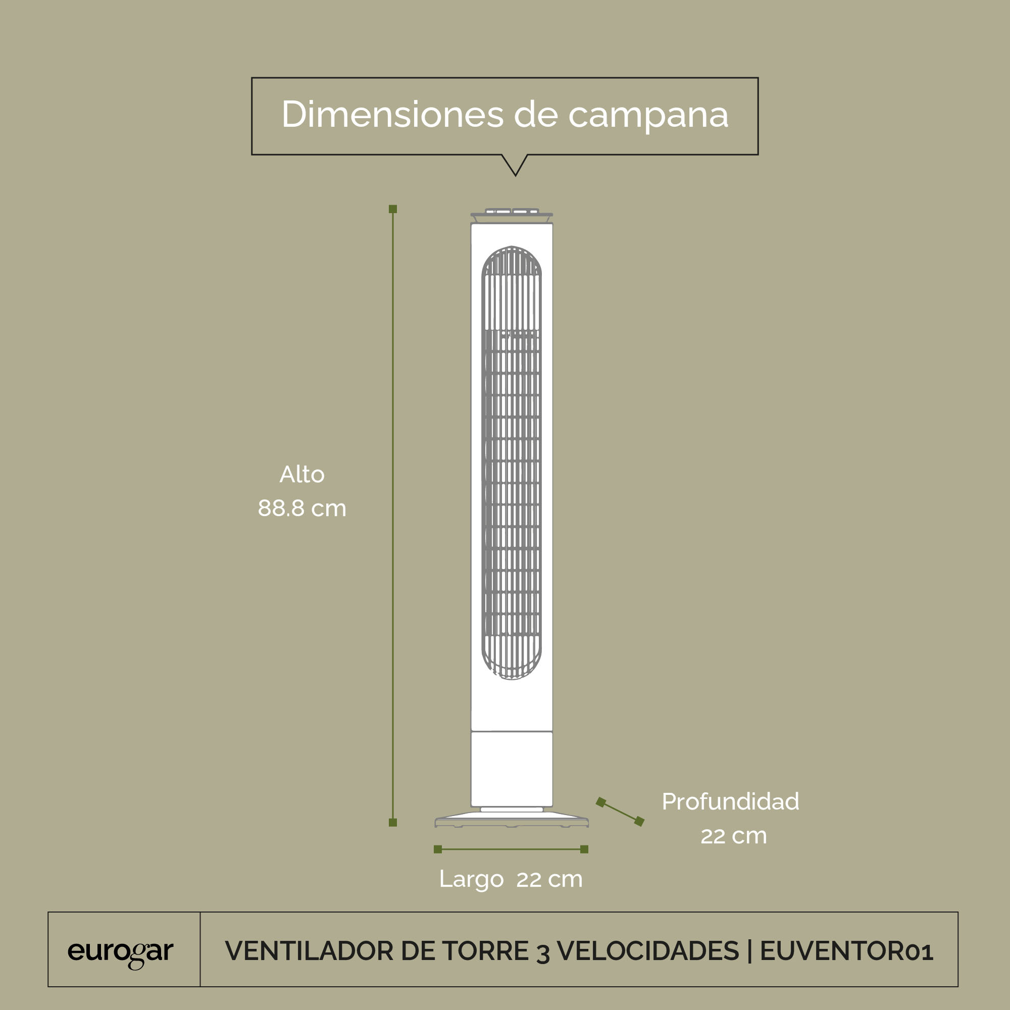 Foto 4 pulgar | Ventilador de Torre 35” 3 Velocidades Oscilación Eurogar Euventor01