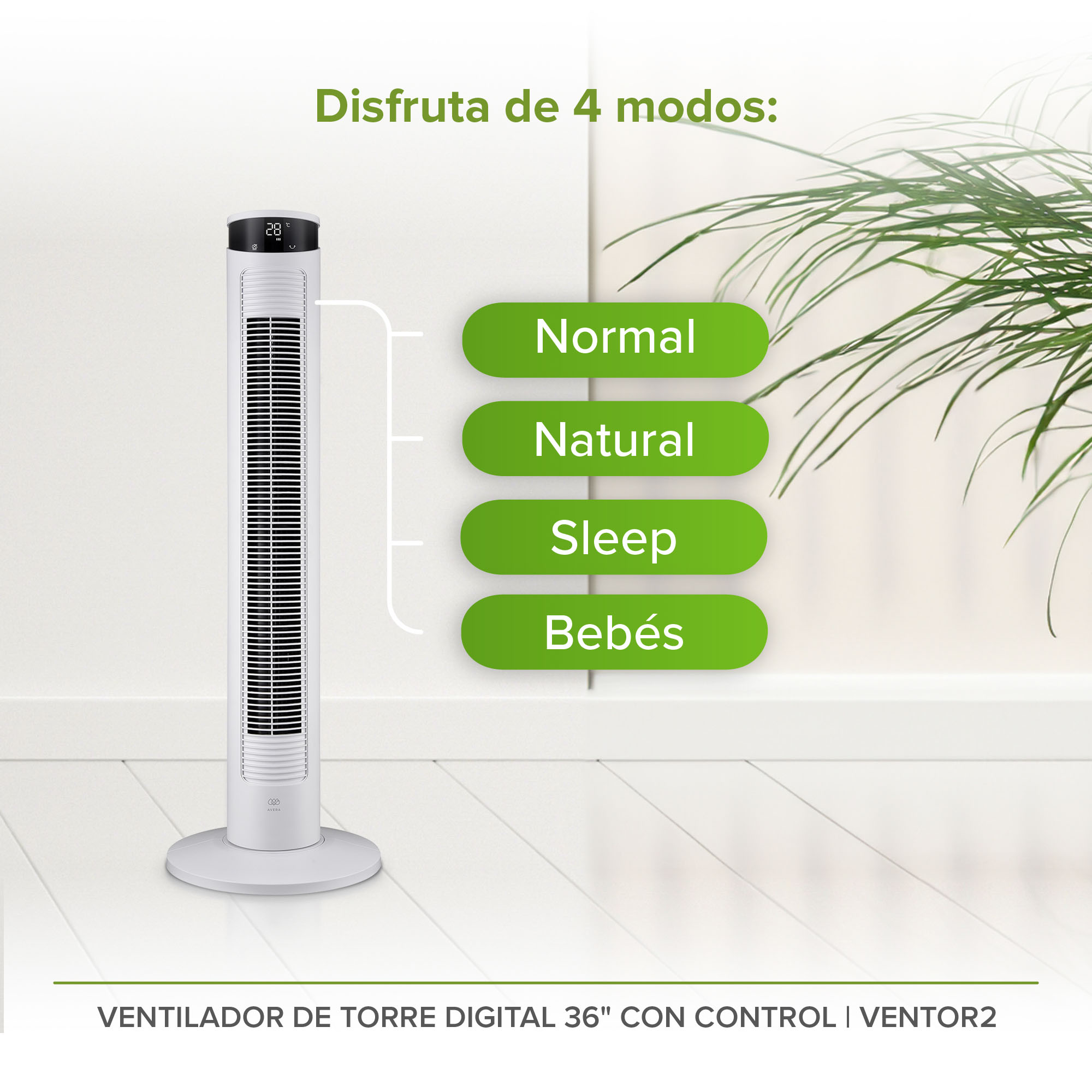 Foto 3 pulgar | Ventilador de Torre Avera Digital de 36"