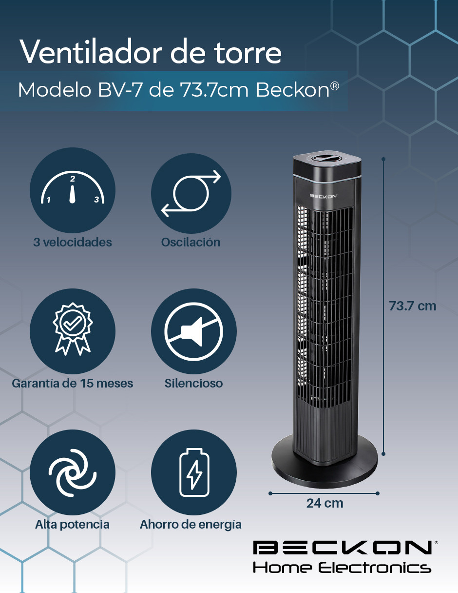Foto 3 pulgar | Ventilador de Torre Beckon Bv7 Negro