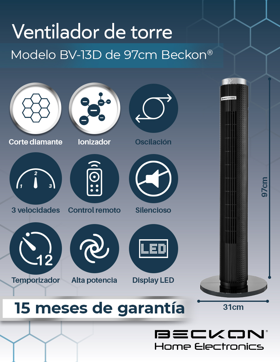 Foto 3 | Ventilador de Torre Beckon Negro con Control Remoto