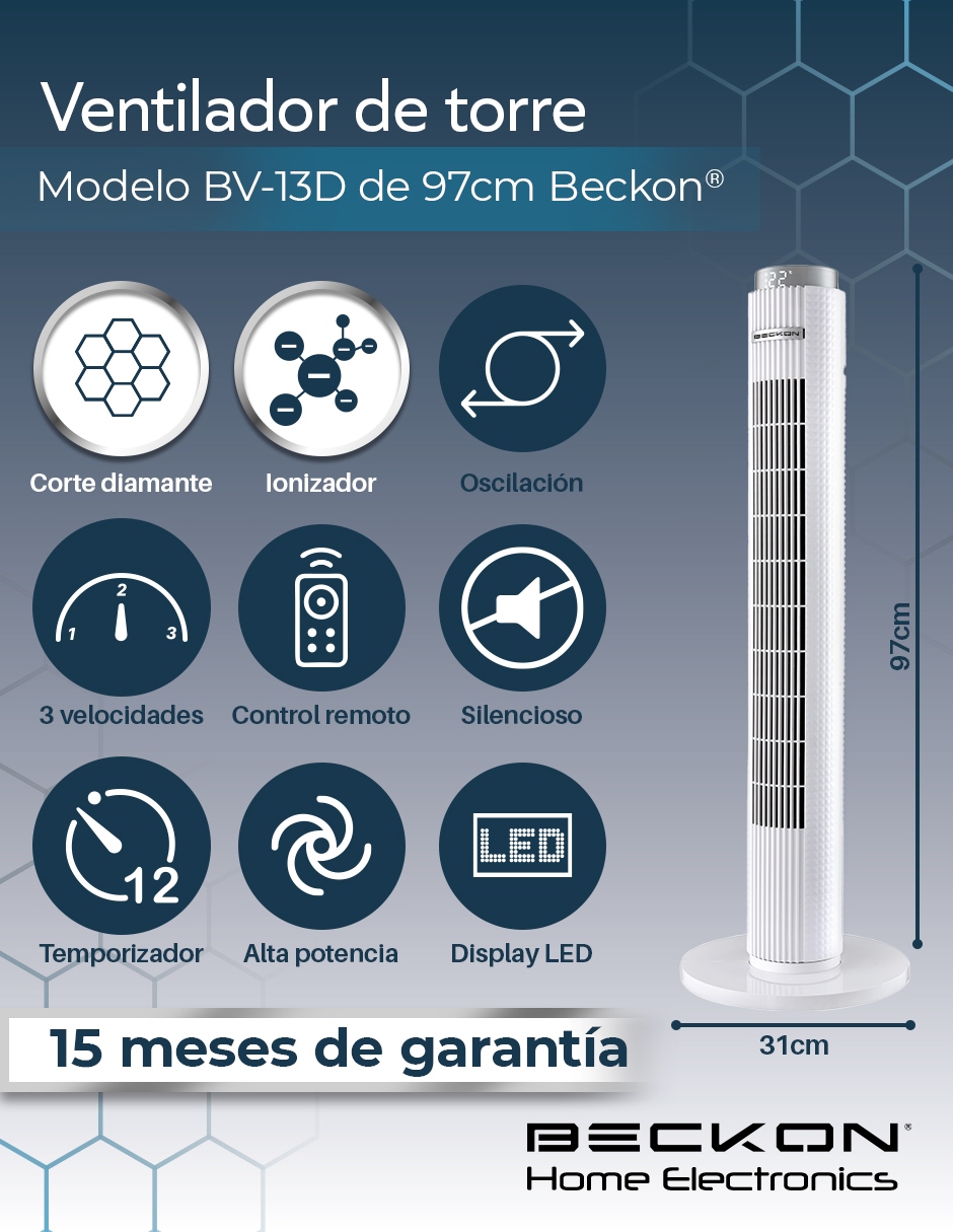 Foto 4 pulgar | Ventilador de Torre Beckon Blanco con Control Remoto