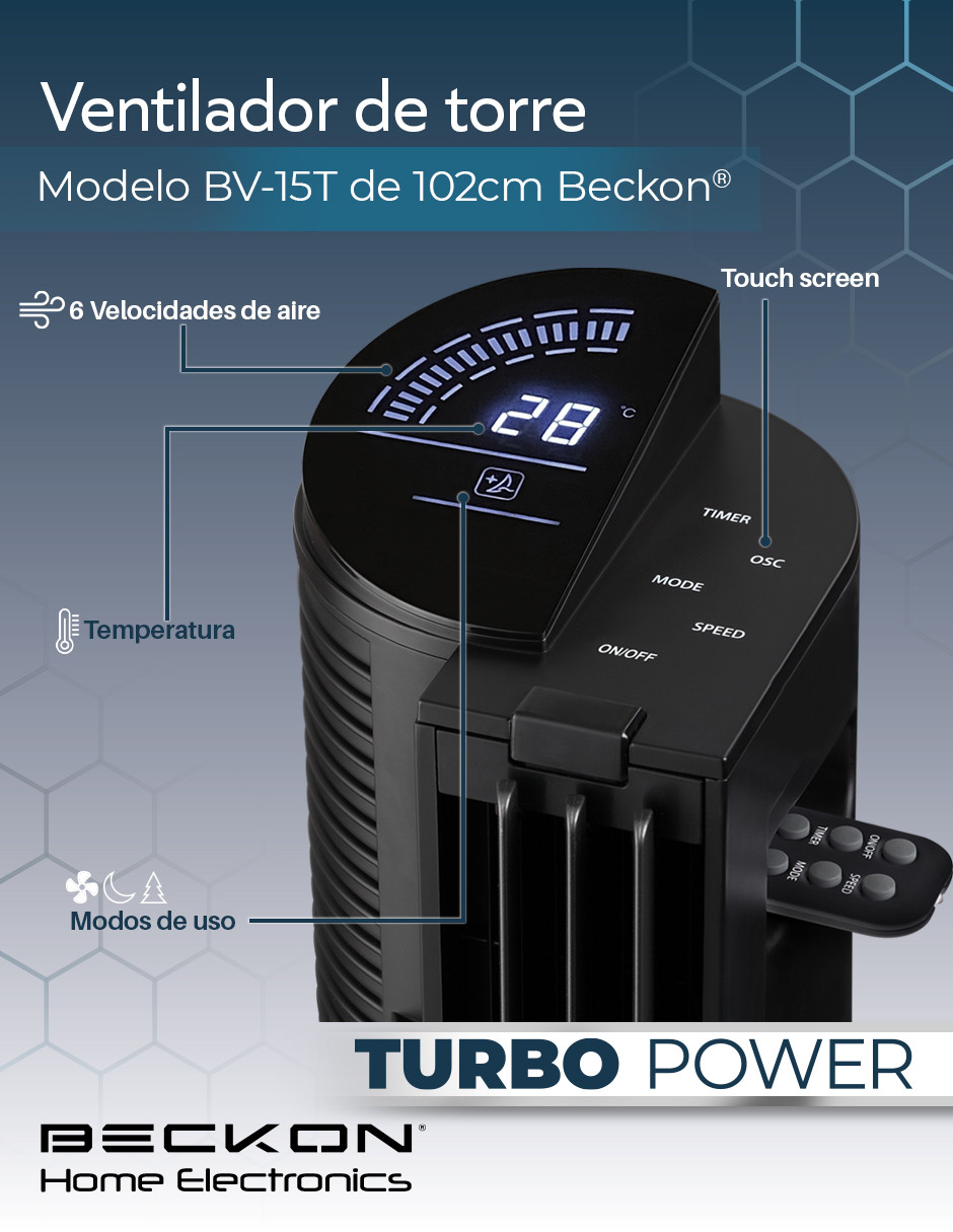 Foto 4 pulgar | Ventilador de Torre Turbo Power Beckon 6 Velocidades + Control Remoto