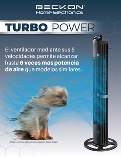Foto 4 | Ventilador de Torre Turbo Power Beckon 6 Velocidades + Control Remoto