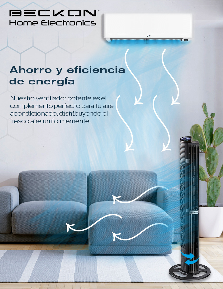 Foto 7 pulgar | Ventilador de Torre Turbo Power Beckon 6 Velocidades + Control Remoto