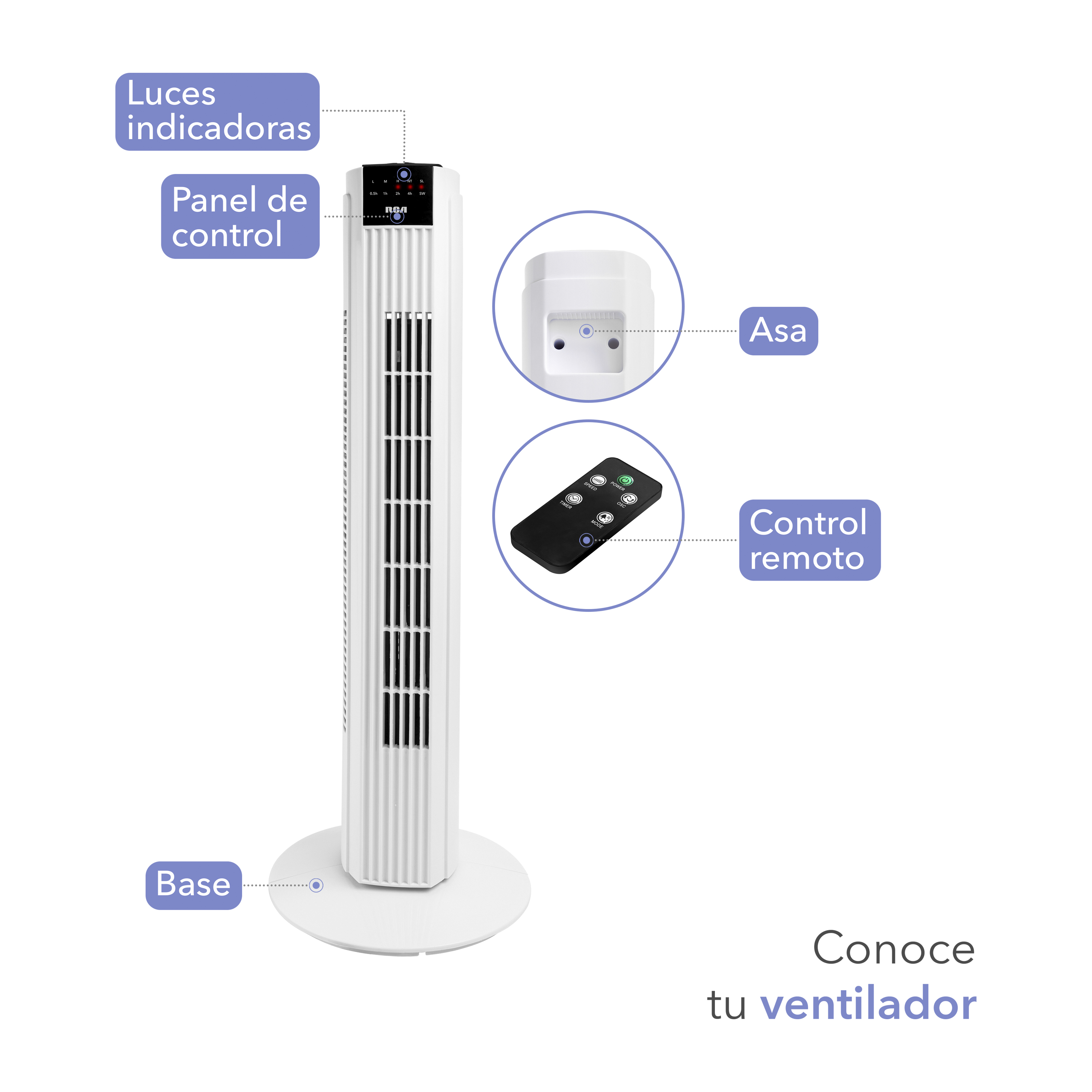 Foto 4 pulgar | Ventilador de Torre RCA RC-VT2 Blanco con Control Remoto