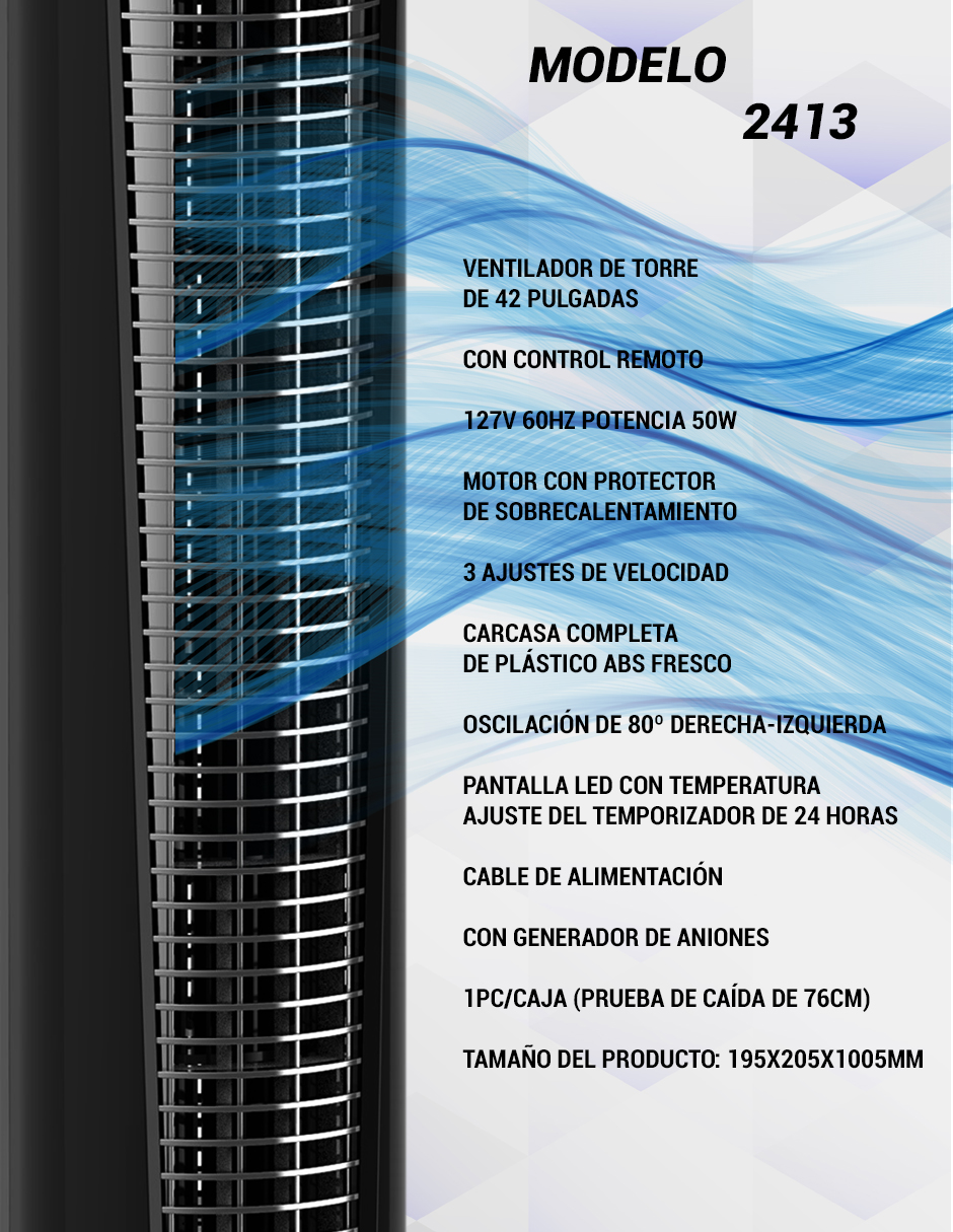 Foto 7 | Ventilador De Torre 42 Control Roosevelt Outdoors O17 Negro