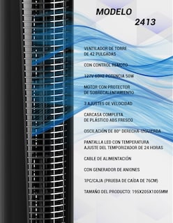 Foto 7 | Ventilador De Torre 42 Control Roosevelt Outdoors O17 Negro