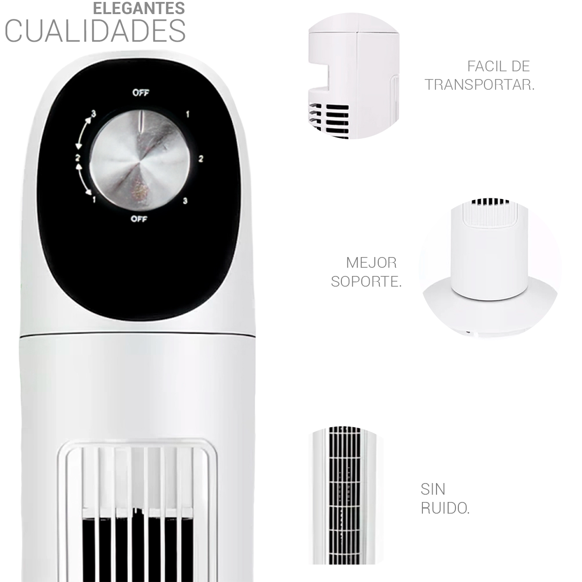 Foto 3 pulgar | Ventilador de Torre Oscilante Silencioso con Panel - Blanco