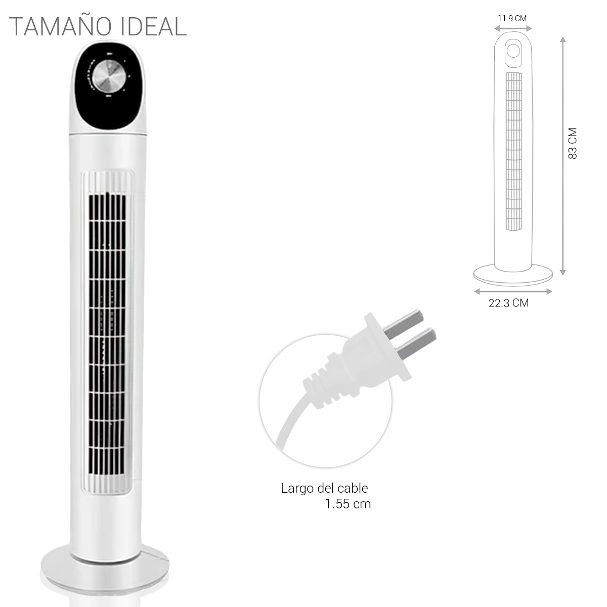 Foto 5 pulgar | Ventilador de Torre Oscilante Silencioso con Panel - Blanco