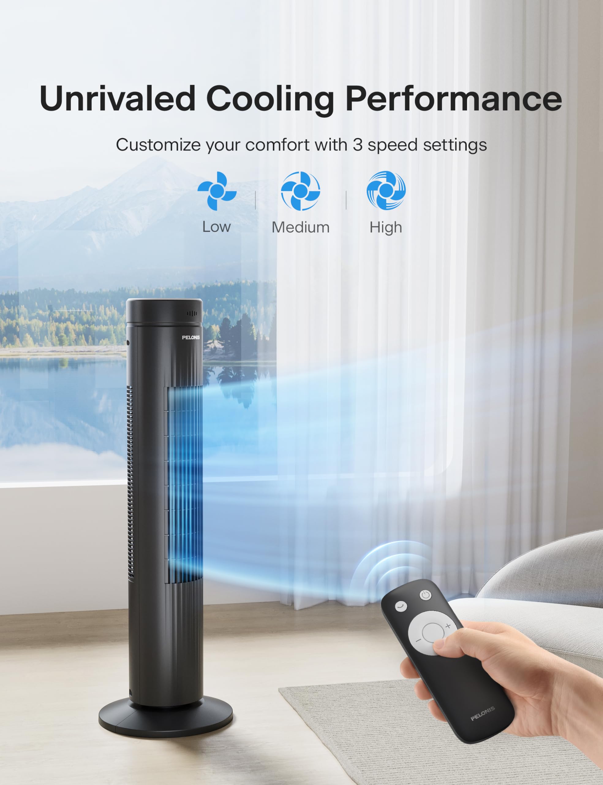 Foto 4 pulgar | Ventilador De Torre Pelonis De 30 Pulgadas, 3 Velocidades, 37 Db Con Control Remoto - Venta Internacional.