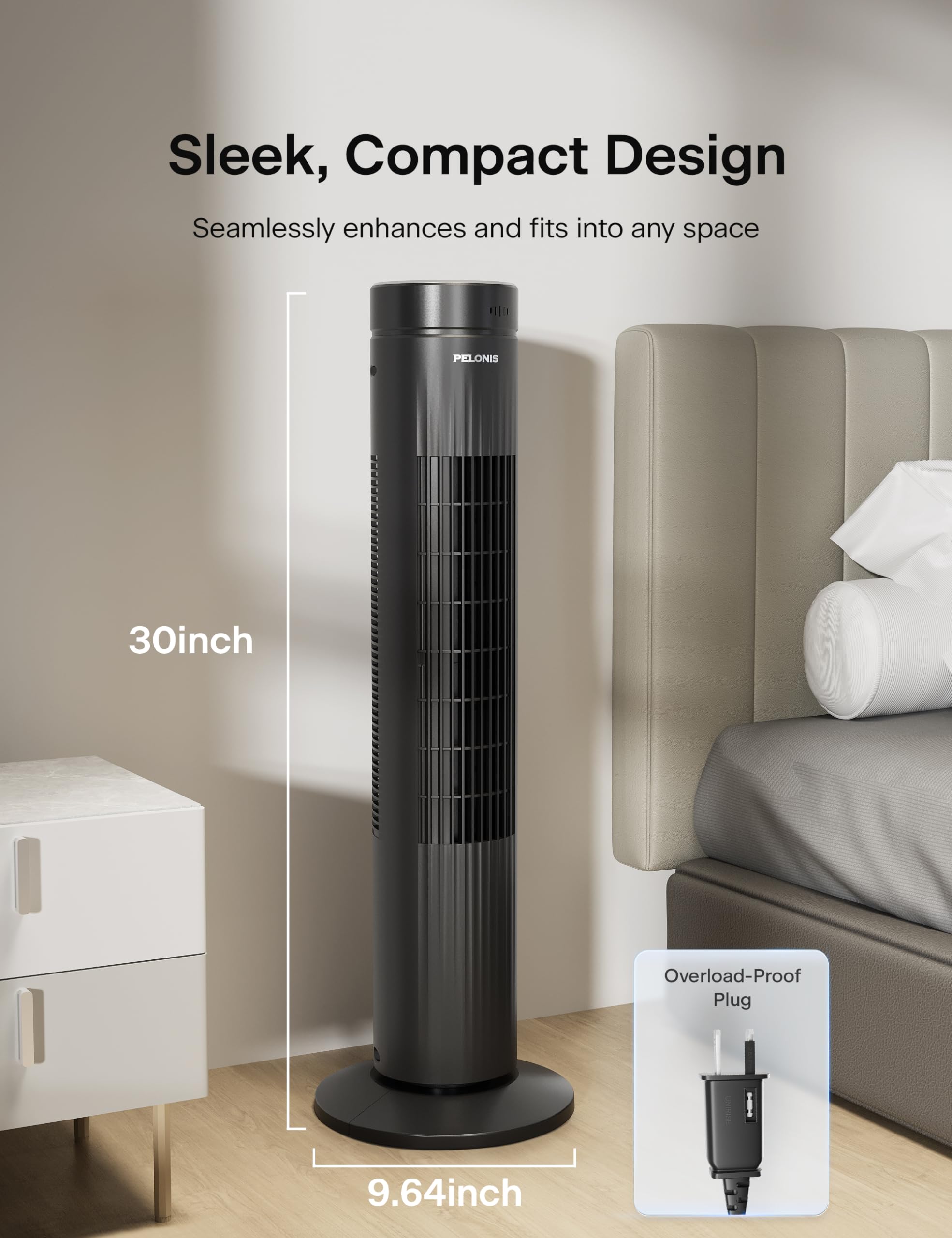 Foto 7 pulgar | Ventilador De Torre Pelonis De 30 Pulgadas, 3 Velocidades, 37 Db Con Control Remoto - Venta Internacional.